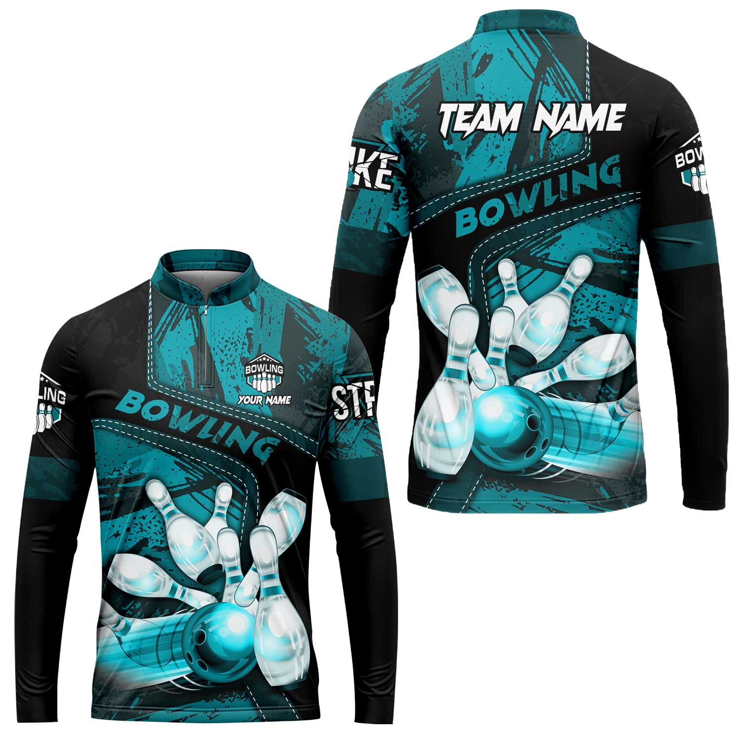Custom Bowling Team Quater-Zip Polo Shirts, Bowling Uniforms Jerseys Brush Patterns, Multi Colors Personalized Name And Team Name - Image 36
