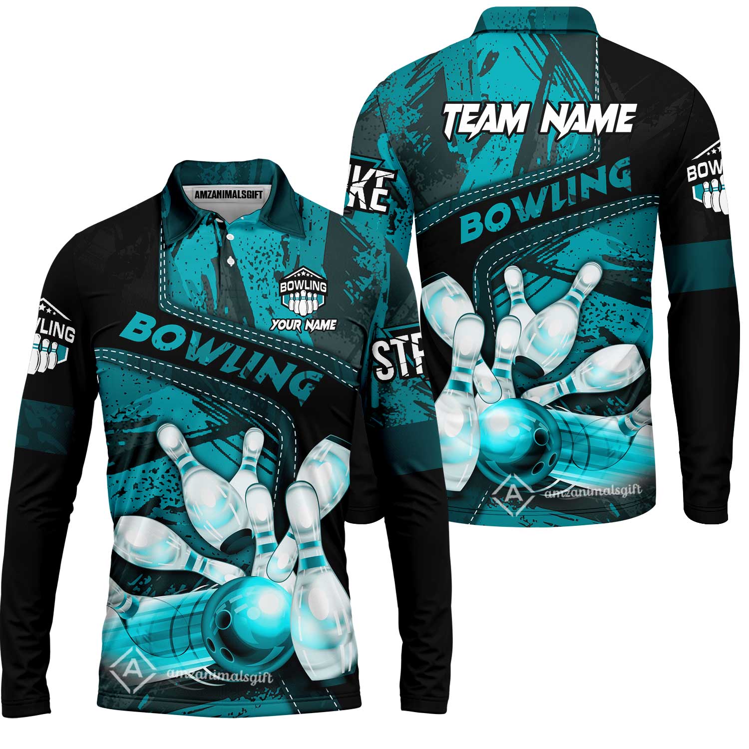 Custom Bowling Team Quater-Zip Polo Shirts, Bowling Uniforms Jerseys Brush Patterns, Multi Colors Personalized Name And Team Name - Image 37