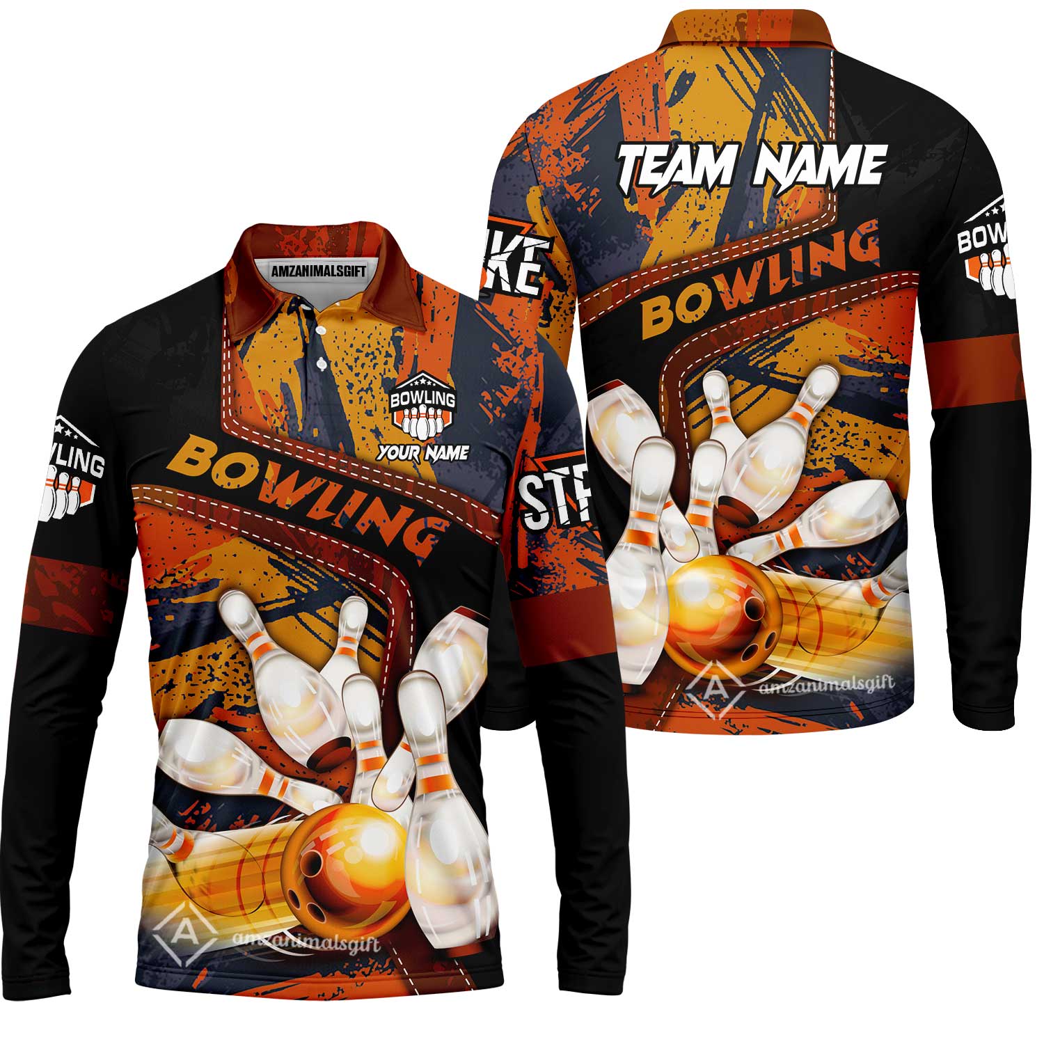 Custom Bowling Team Quater-Zip Polo Shirts, Bowling Uniforms Jerseys Brush Patterns, Multi Colors Personalized Name And Team Name - Image 40
