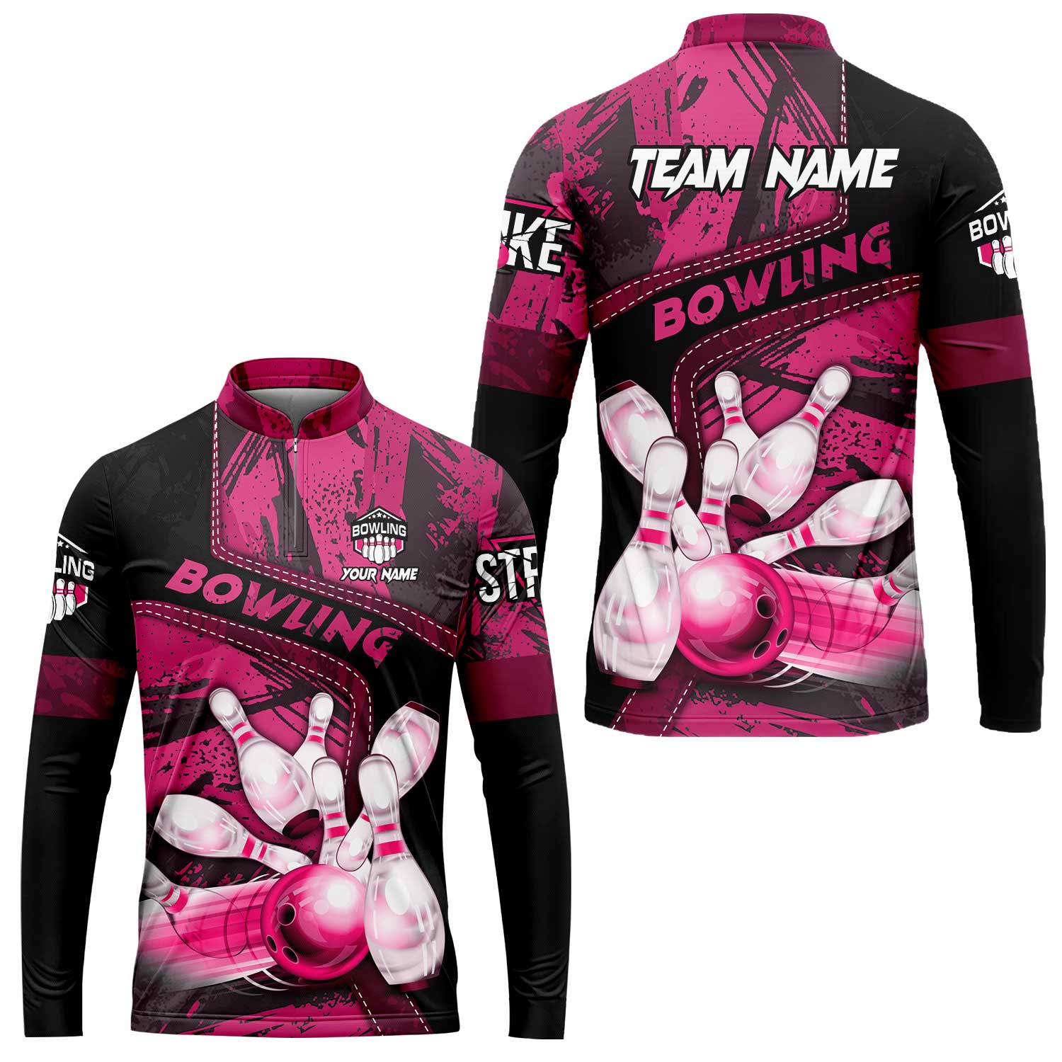 Custom Bowling Team Quater-Zip Polo Shirts, Bowling Uniforms Jerseys Brush Patterns, Multi Colors Personalized Name And Team Name - Image 42