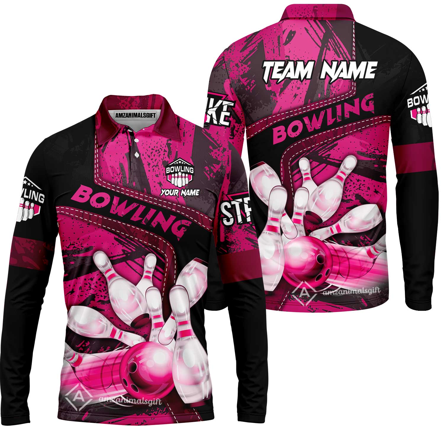 Custom Bowling Team Quater-Zip Polo Shirts, Bowling Uniforms Jerseys Brush Patterns, Multi Colors Personalized Name And Team Name - Image 43