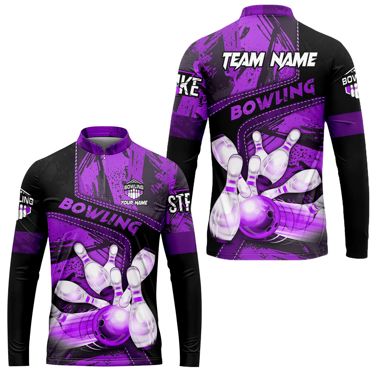 Custom Bowling Team Quater-Zip Polo Shirts, Bowling Uniforms Jerseys Brush Patterns, Multi Colors Personalized Name And Team Name - Image 45