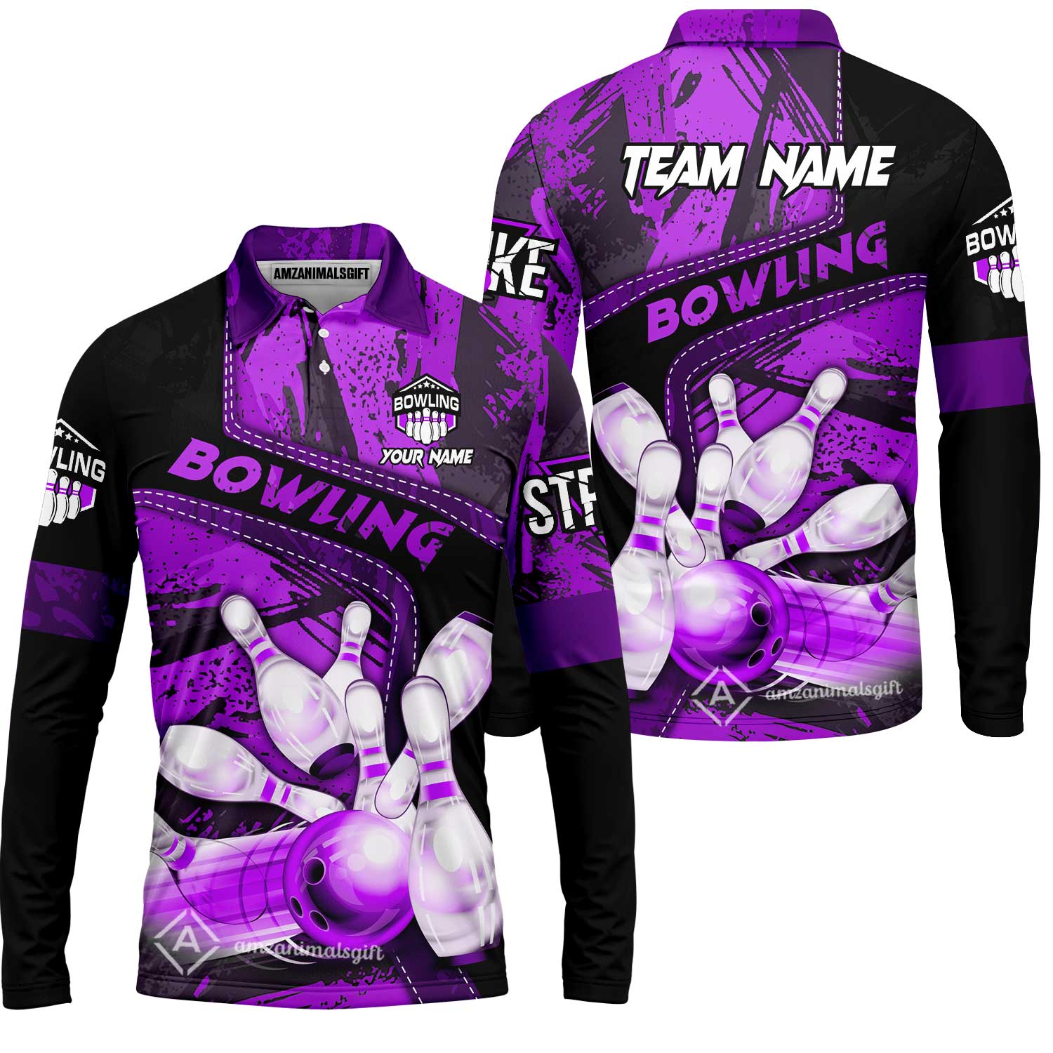 Custom Bowling Team Quater-Zip Polo Shirts, Bowling Uniforms Jerseys Brush Patterns, Multi Colors Personalized Name And Team Name - Image 46