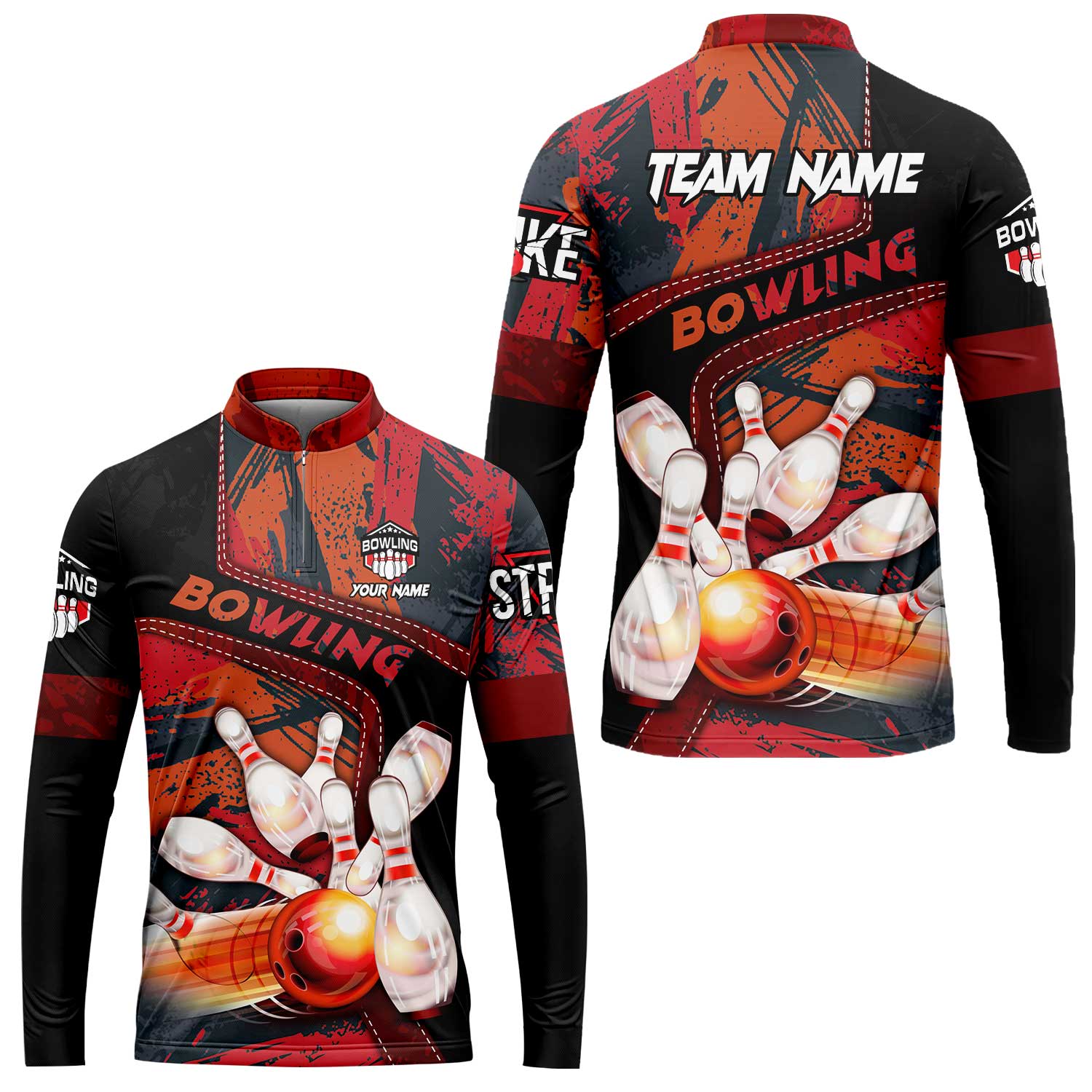 Custom Bowling Team Quater-Zip Polo Shirts, Bowling Uniforms Jerseys Brush Patterns, Multi Colors Personalized Name And Team Name - Image 48