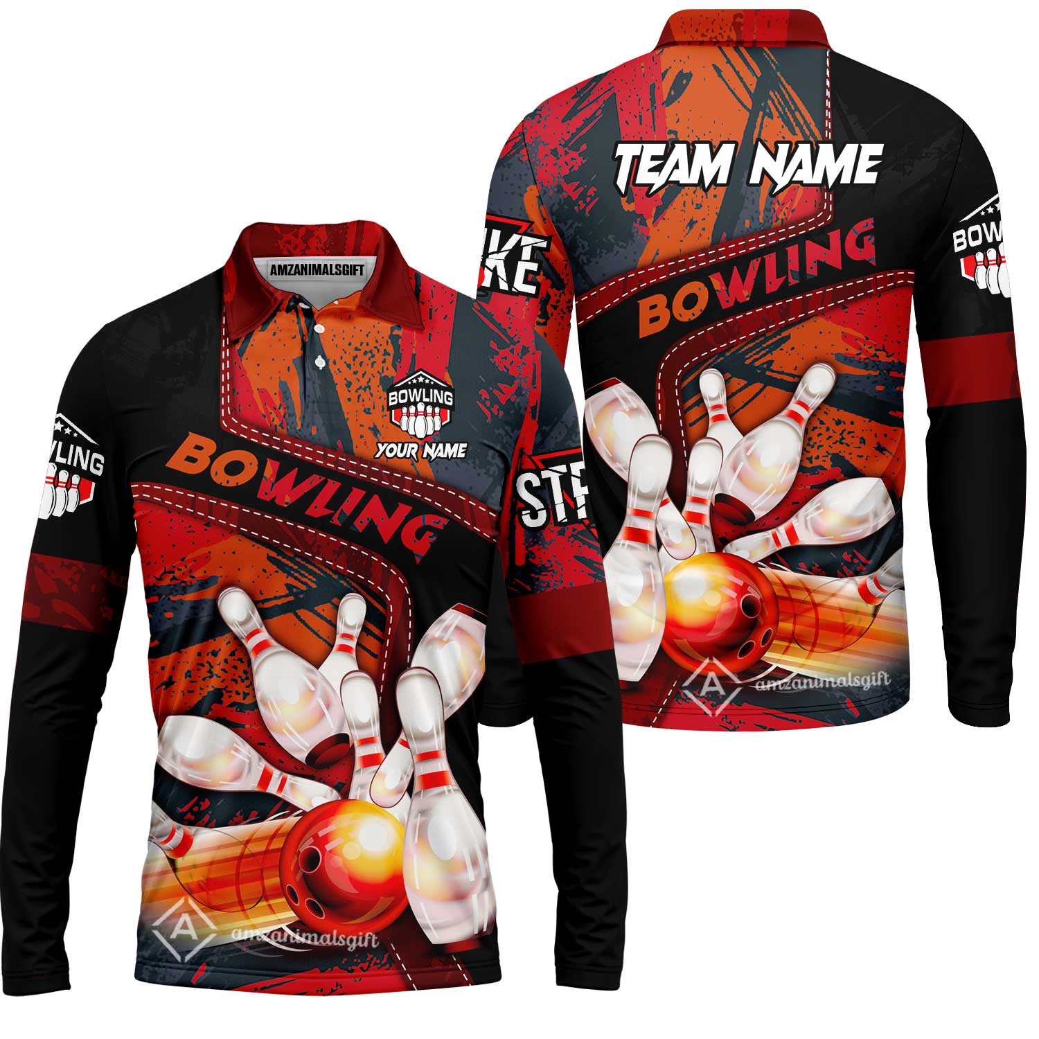 Custom Bowling Team Quater-Zip Polo Shirts, Bowling Uniforms Jerseys Brush Patterns, Multi Colors Personalized Name And Team Name - Image 49