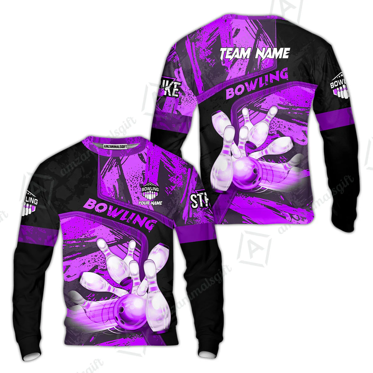 Custom Bowling Team Quater-Zip Polo Shirts, Bowling Uniforms Jerseys Brush Patterns, Multi Colors Personalized Name And Team Name - Image 60
