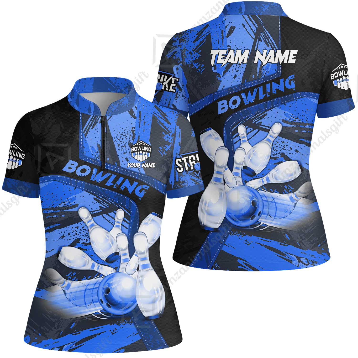 Custom Bowling Team Quater-Zip Polo Shirts, Bowling Uniforms Jerseys Brush Patterns, Multi Colors Personalized Name And Team Name - Image 68