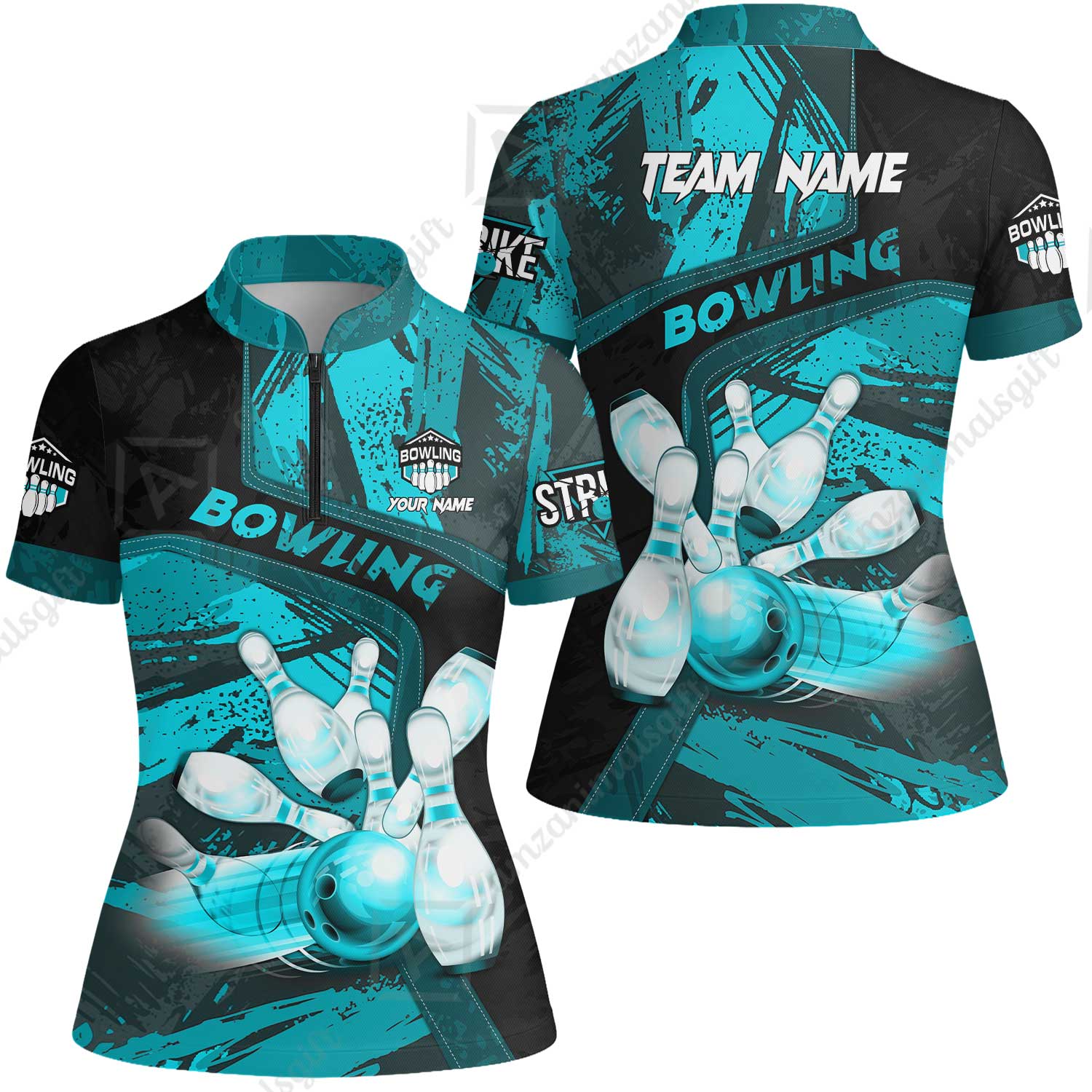 Custom Bowling Team Quater-Zip Polo Shirts, Bowling Uniforms Jerseys Brush Patterns, Multi Colors Personalized Name And Team Name - Image 69
