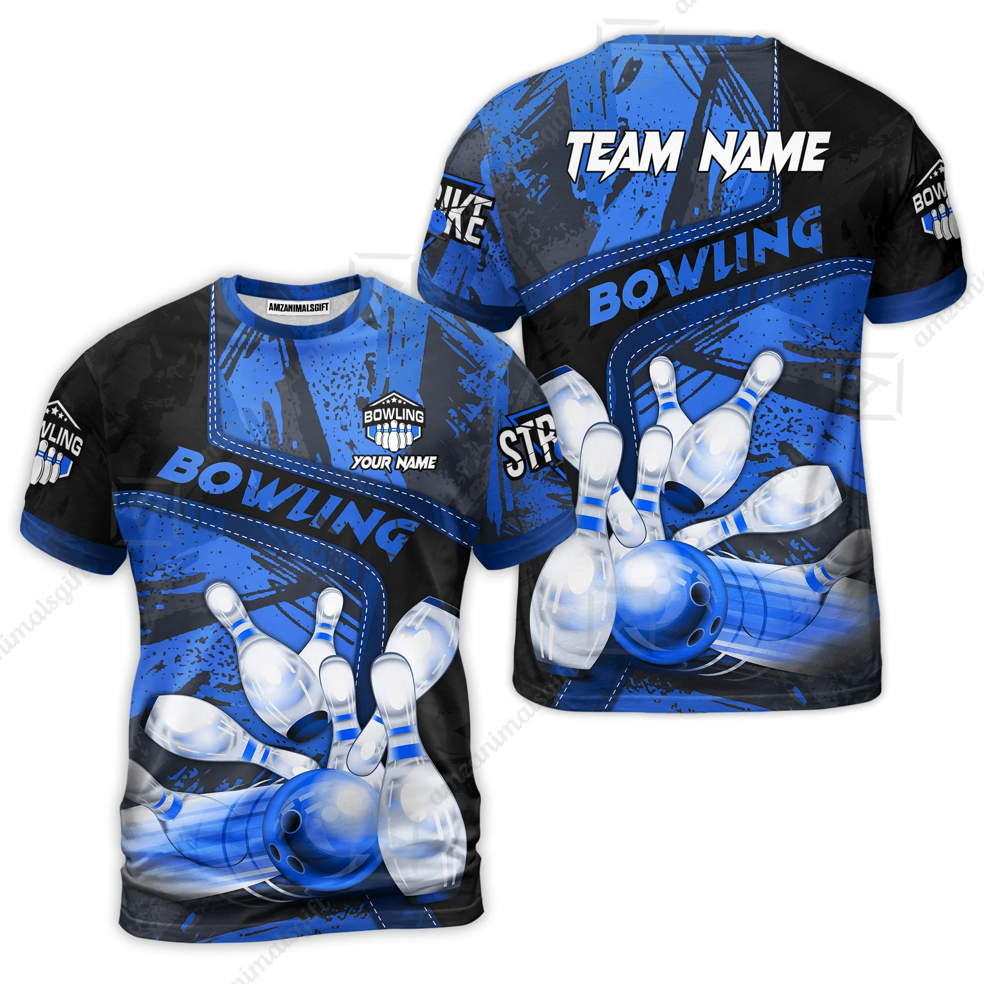 Custom Bowling Team Quater-Zip Polo Shirts, Bowling Uniforms Jerseys Brush Patterns, Multi Colors Personalized Name And Team Name - Image 7