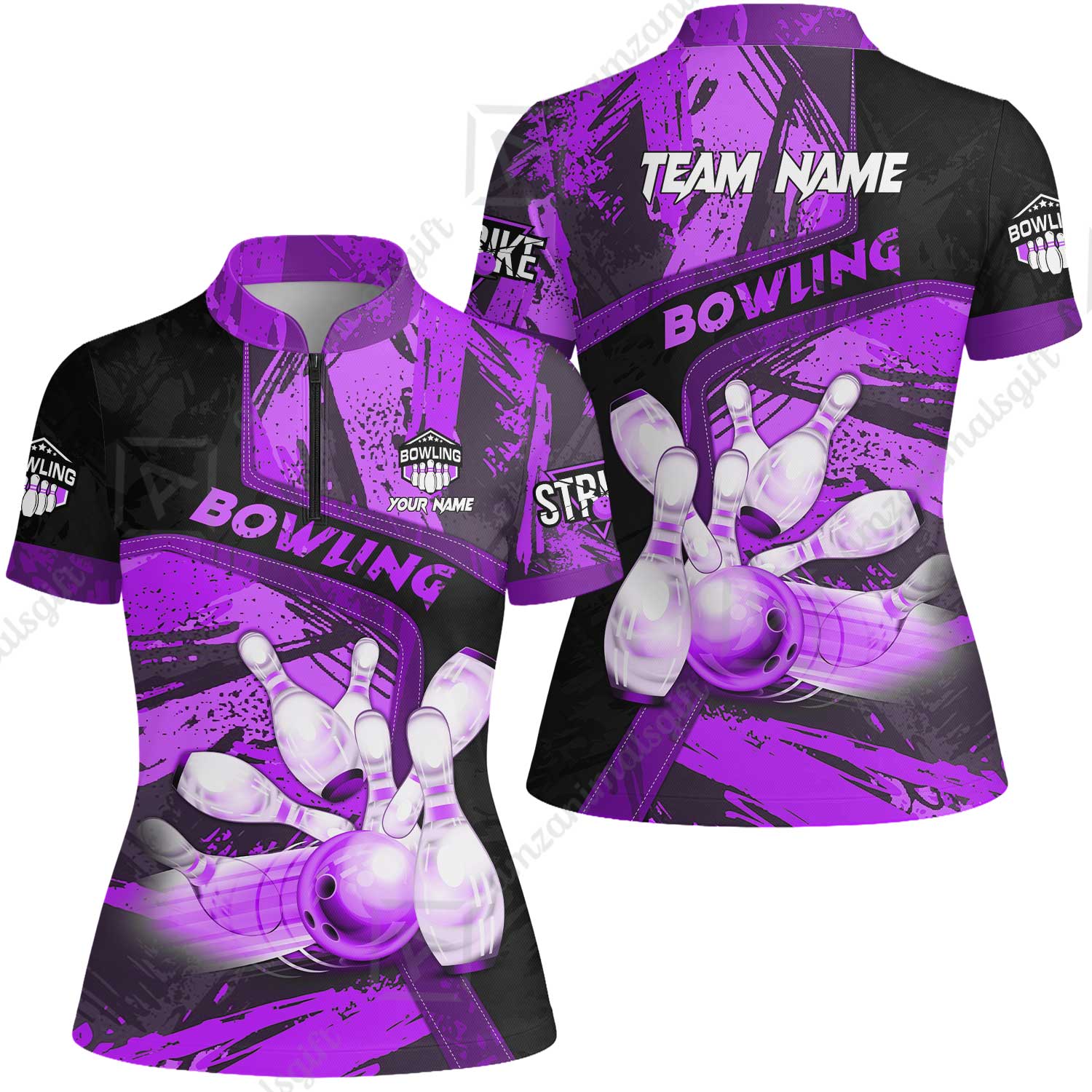 Custom Bowling Team Quater-Zip Polo Shirts, Bowling Uniforms Jerseys Brush Patterns, Multi Colors Personalized Name And Team Name - Image 71