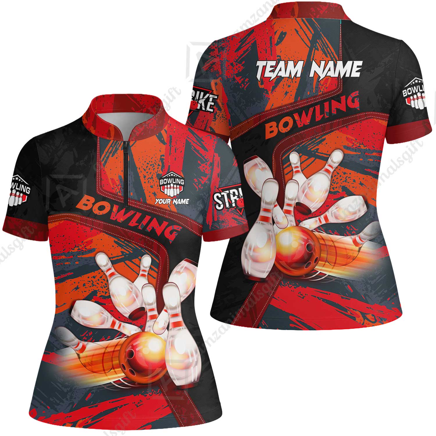 Custom Bowling Team Quater-Zip Polo Shirts, Bowling Uniforms Jerseys Brush Patterns, Multi Colors Personalized Name And Team Name - Image 72