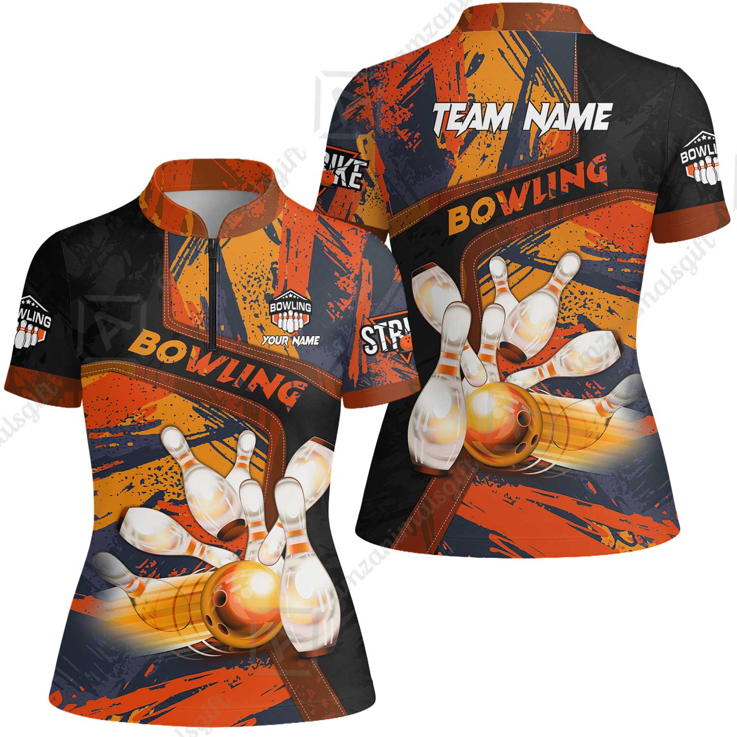 Custom Bowling Team Quater-Zip Polo Shirts, Bowling Uniforms Jerseys Brush Patterns, Multi Colors Personalized Name And Team Name - Image 73
