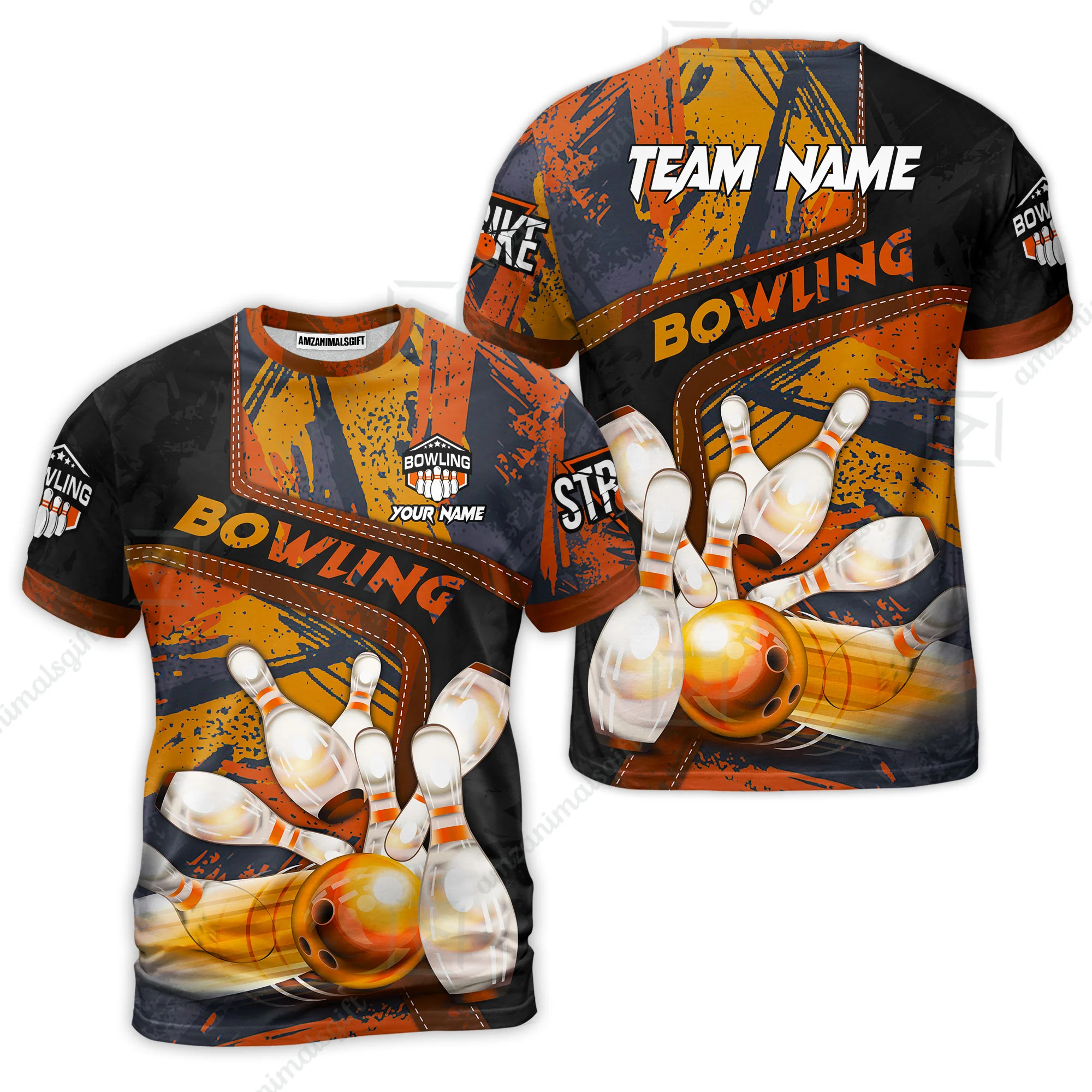 Custom Bowling Team Quater-Zip Polo Shirts, Bowling Uniforms Jerseys Brush Patterns, Multi Colors Personalized Name And Team Name - Image 9