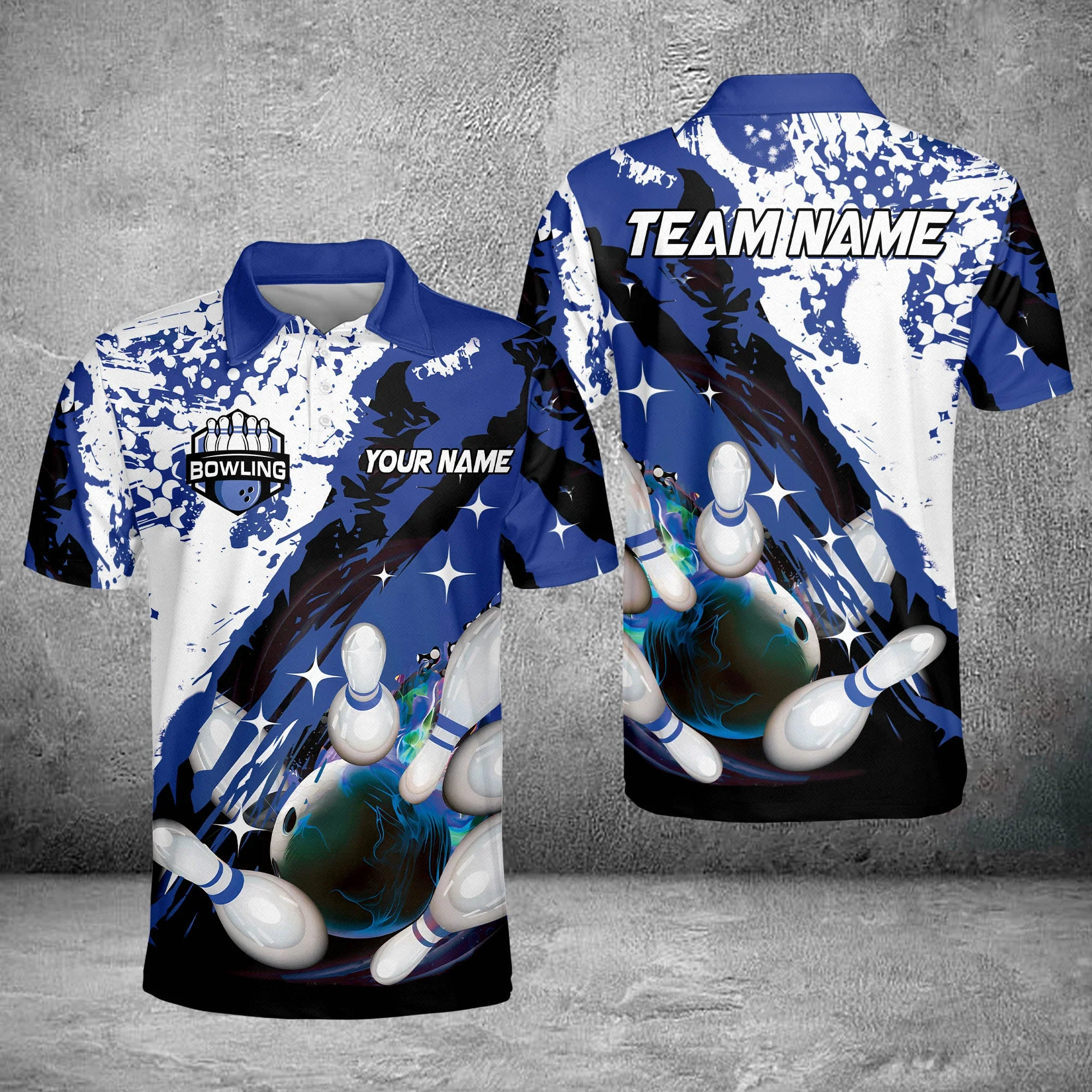 Custom Bowling Team Jerseys Polo Shirts, Bowling Uniforms Polo Brush Patterns, Multi Colors Personalized Name And Team Name - Image 3