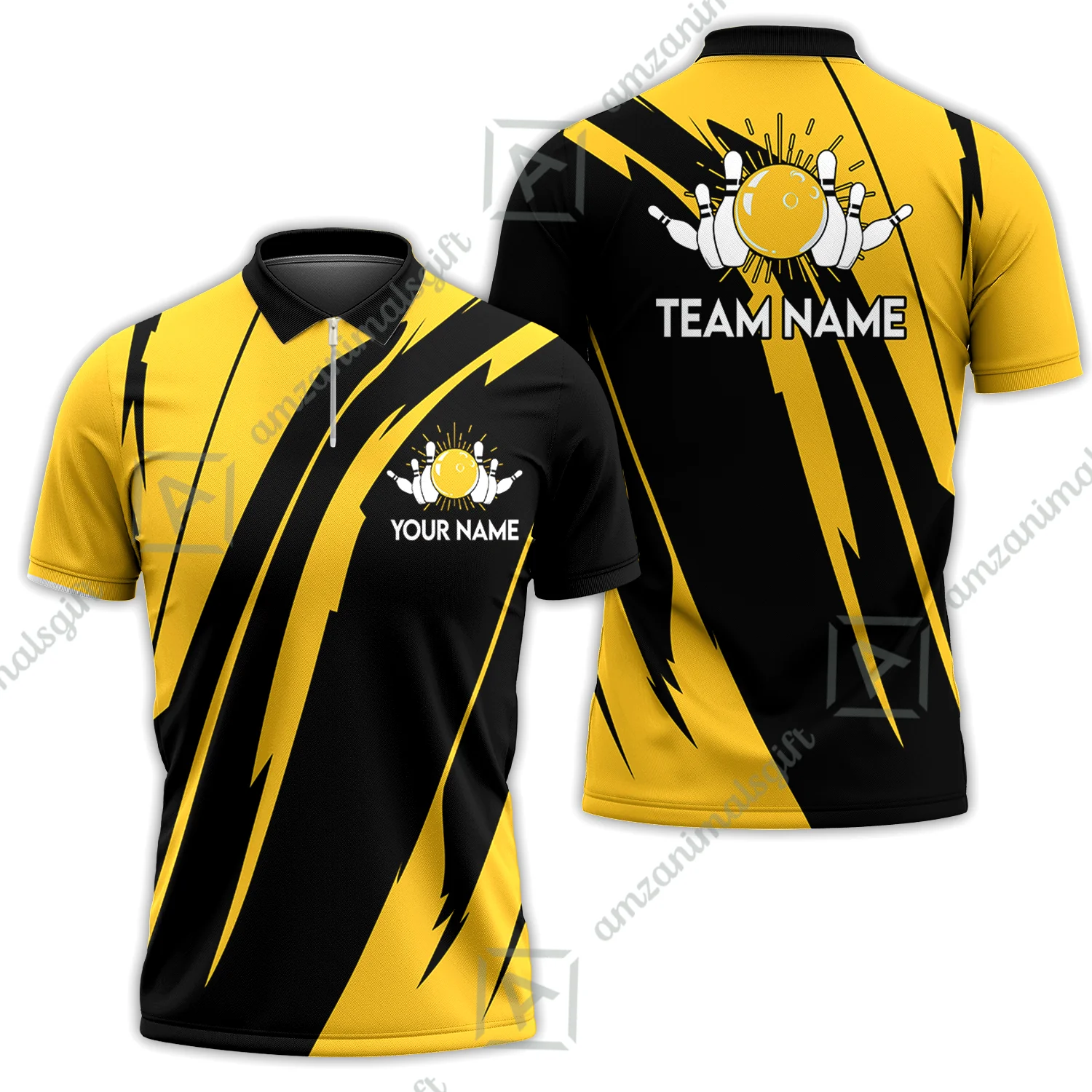Custom Bowling Team Jerseys Polo Shirts, Ocean Blue Yellow Bowling uniforms, Custom Bowling Shirts With Personalized Name And Team Name - Image 8