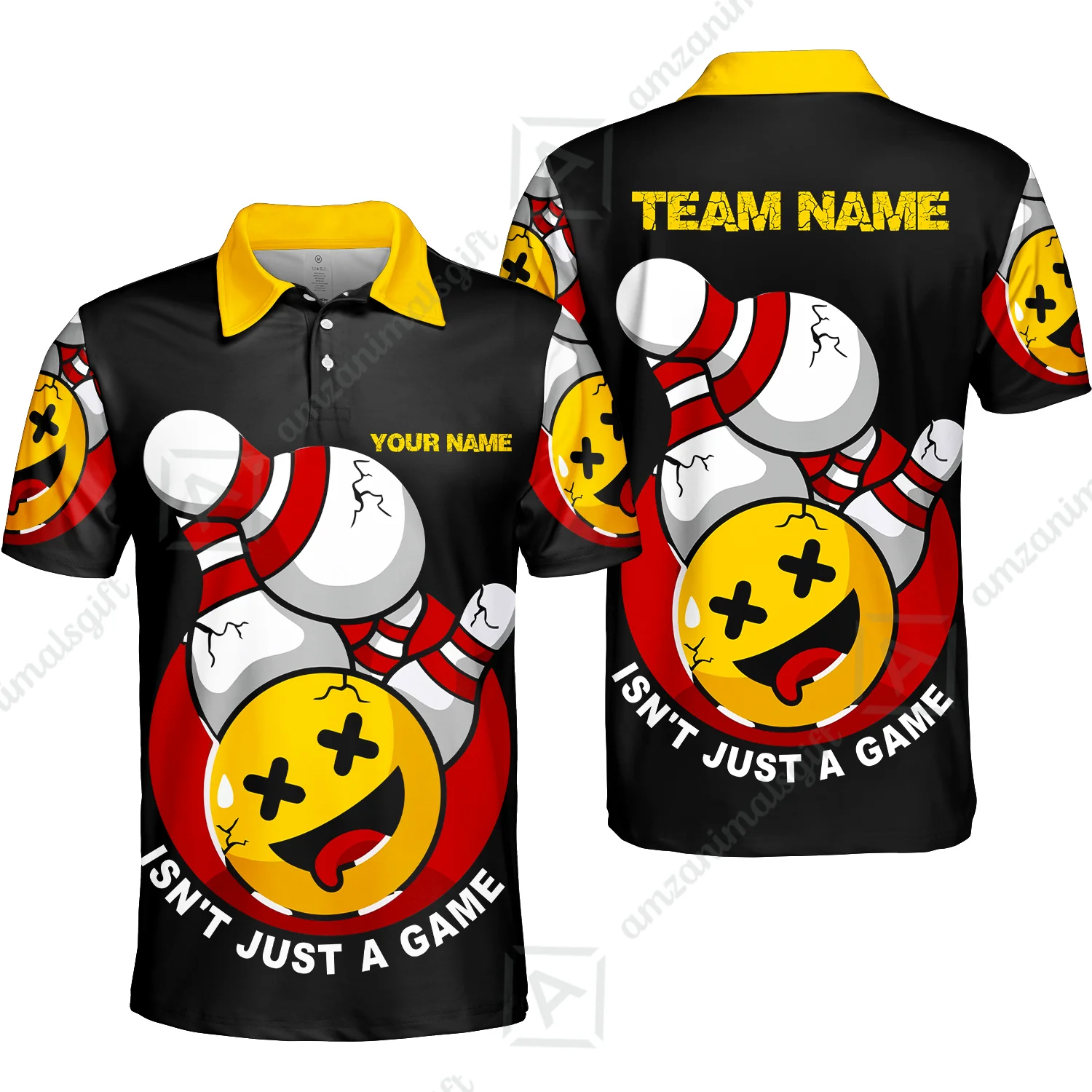 Custom Bowling Team Polo Shirt, Bowling Uniforms Black Summer Smiley Personalized Name And Team Name - Image 3