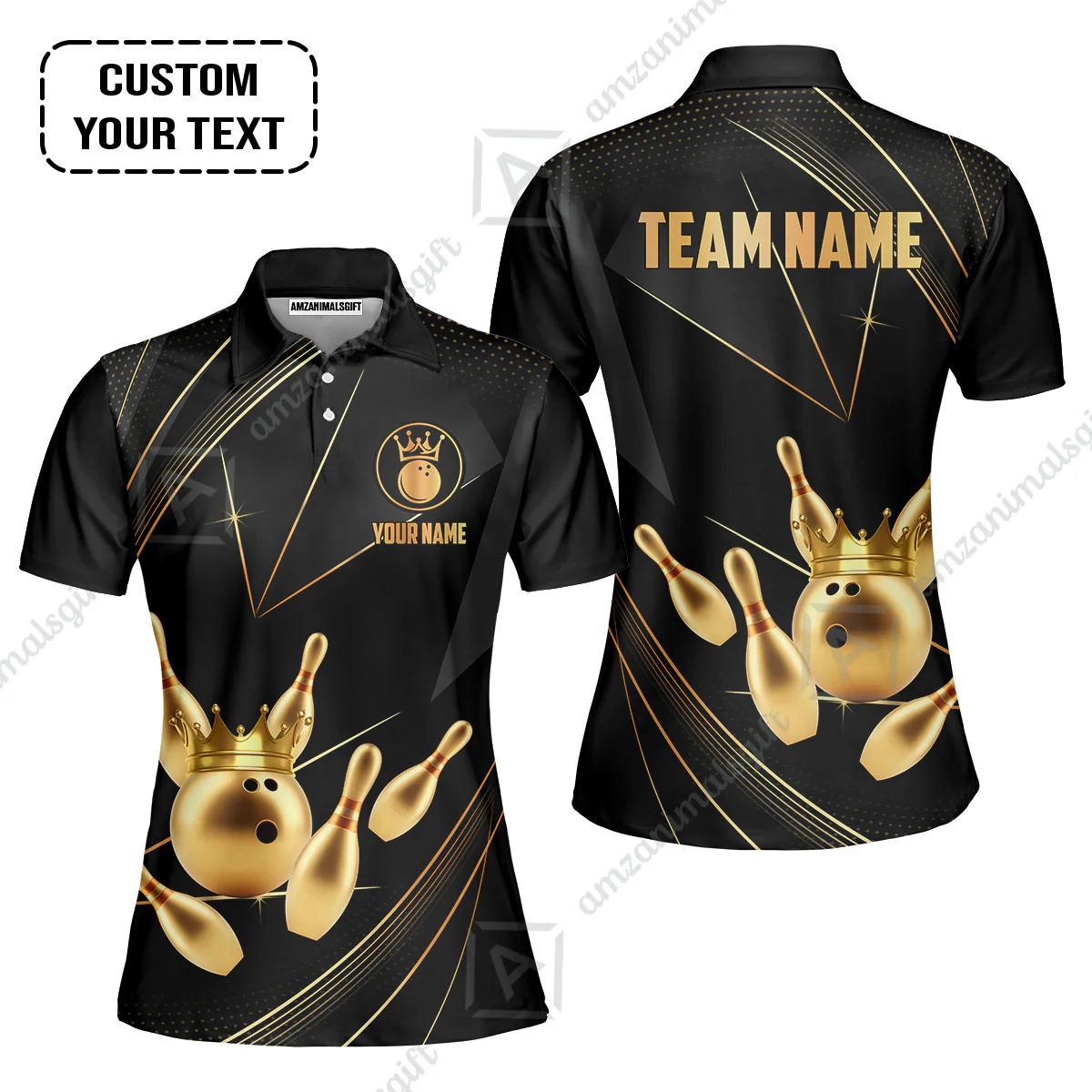 Custom bowling uniforms, Bowling Jerseys Shirts, Bowling Ball & Pins Premium Crown Customized Name And Team Name For Bowling Team Men Women - Image 4