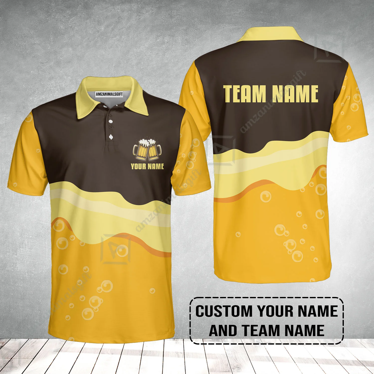 Custom Brown Orange Beer Pattern Design Oktoberfest Beer Festival Performance Polo Shirt - Image 2