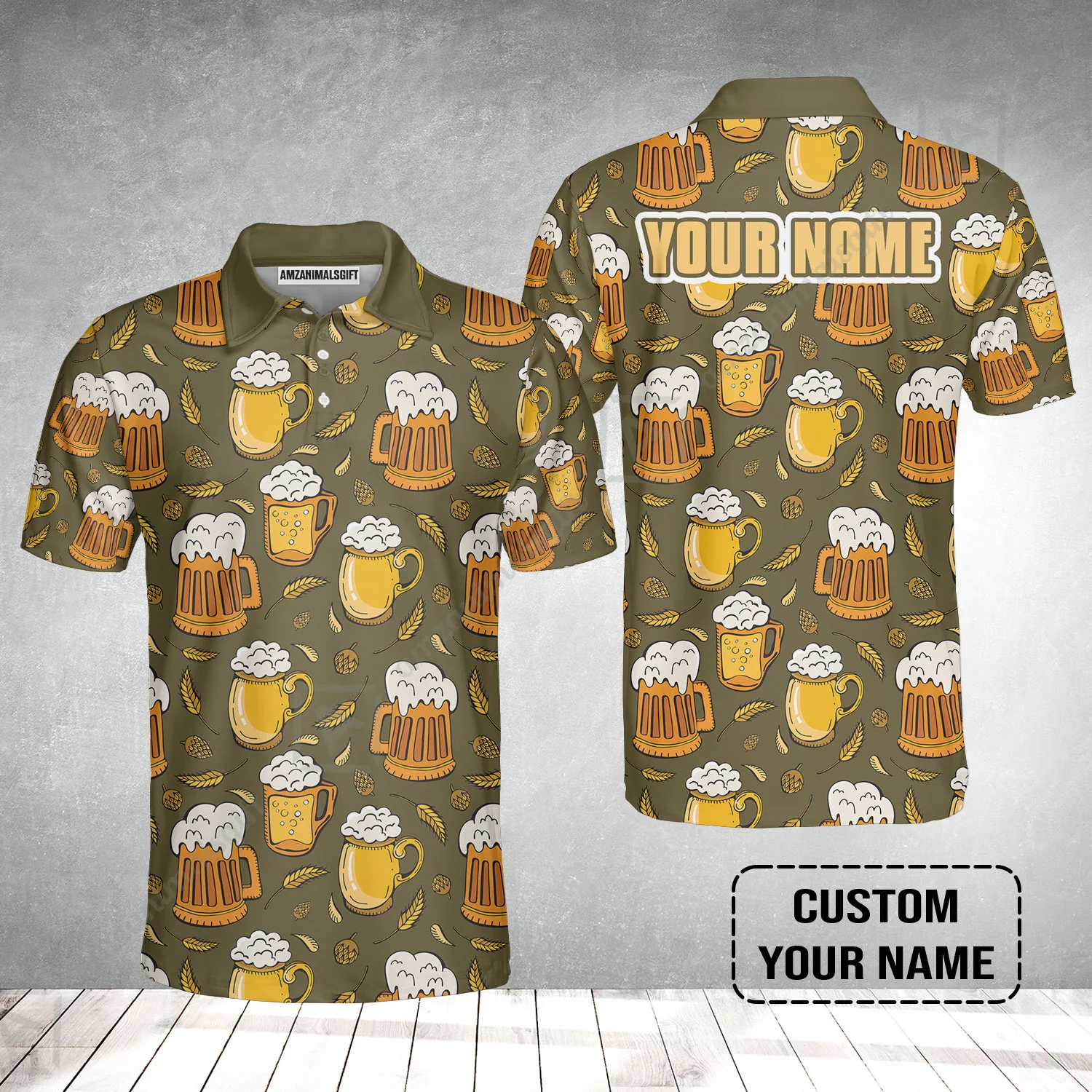 Custom Brown Pattern Beer Pattern Design Oktoberfest Beer Festival Performance Polo Shirt - Image 2