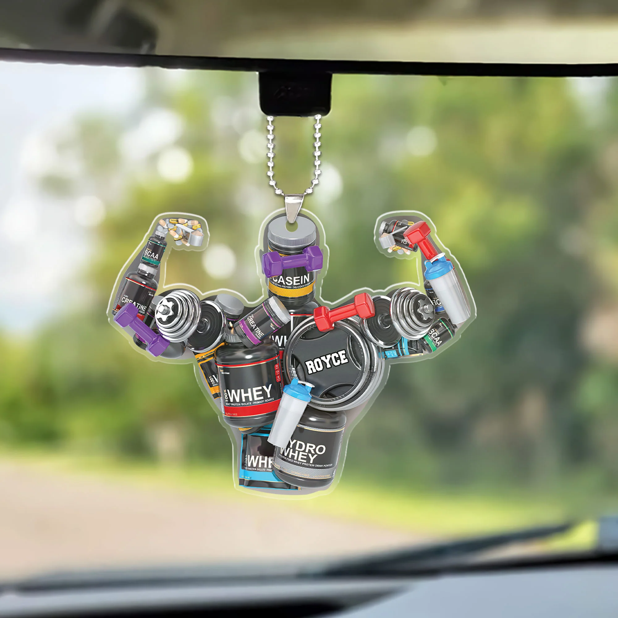 Custom Car Ornament, Bodybuilding Sports Nutrition Supplements Personalized Flat Car Ornament Gift For Gymmers Bodybuilder - Image 2