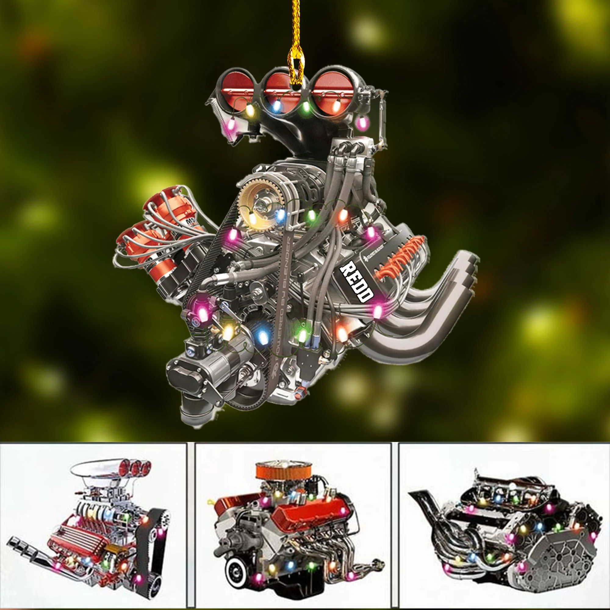 Custom Car Racing Acrylic Christmas Ornament, Personalized Drag Racing Hot Rod V8 Engine Ornament For Car Racing Lover, Christmas, New Year - Image 2