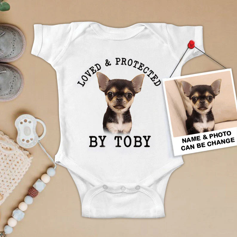 Custom Chihuahua Baby Onesies, Loved & Protected By Custom Dog Baby Onesies, Personalized Onesies, Newborn Onesies - Perfect Gift For Baby, Baby Gift Onesie - Image 2