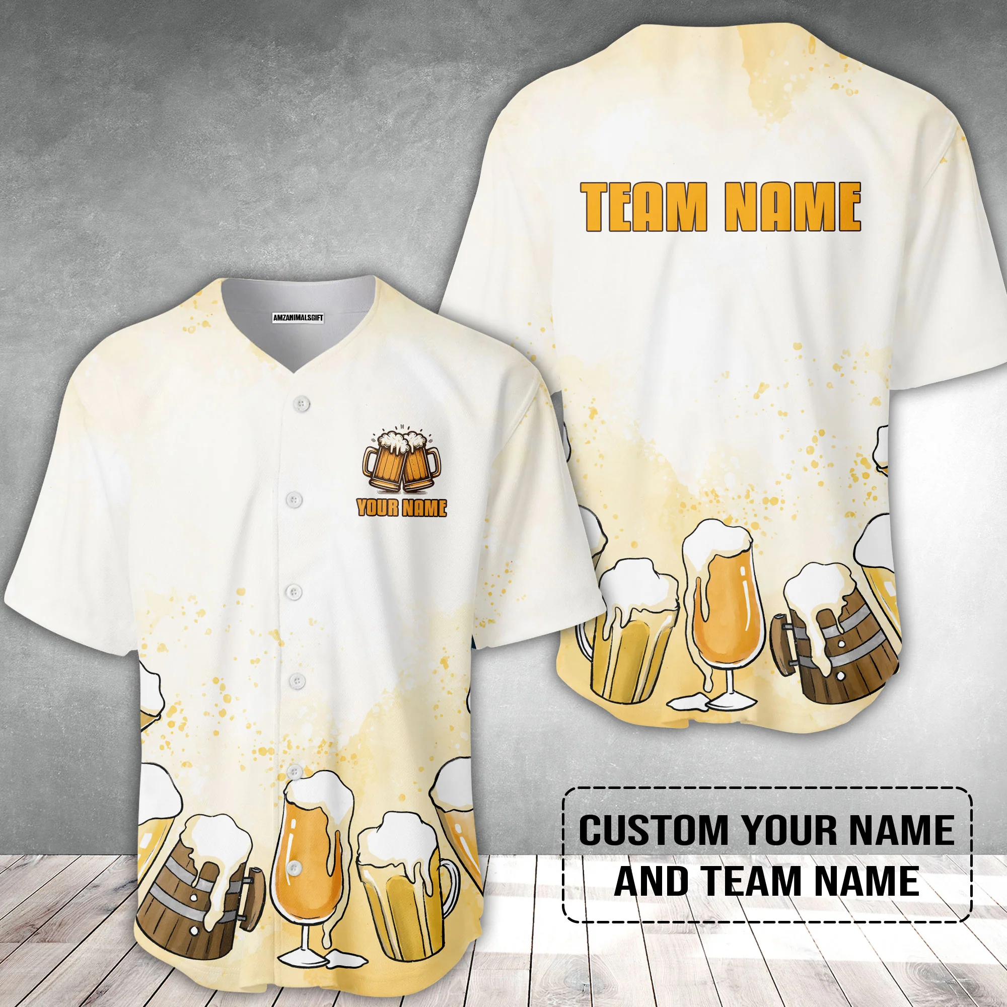 Custom Cream Beer Pattern Design Oktoberfest Beer Festival Performance Baseball Jersey - Image 2