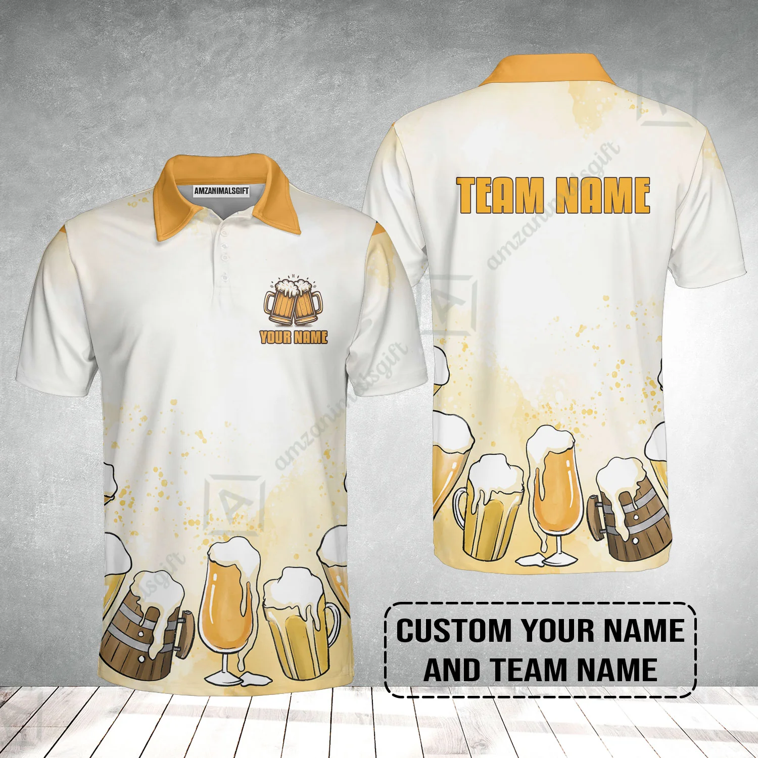 Custom Cream Beer Pattern Design Oktoberfest Beer Festival Performance Polo Shirt - Image 2