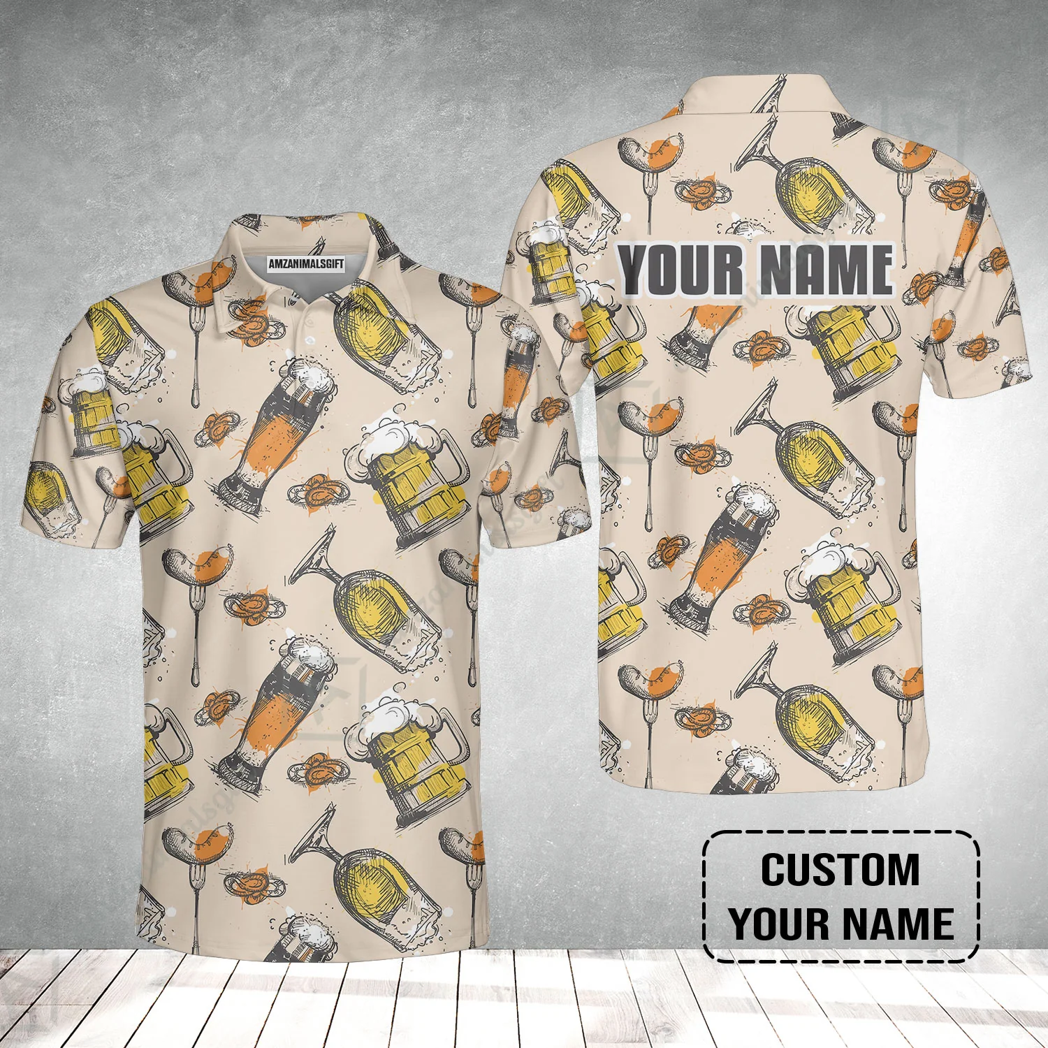 Custom Cream Black Beer Pattern Design Oktoberfest Beer Festival Performance Polo Shirt - Image 2