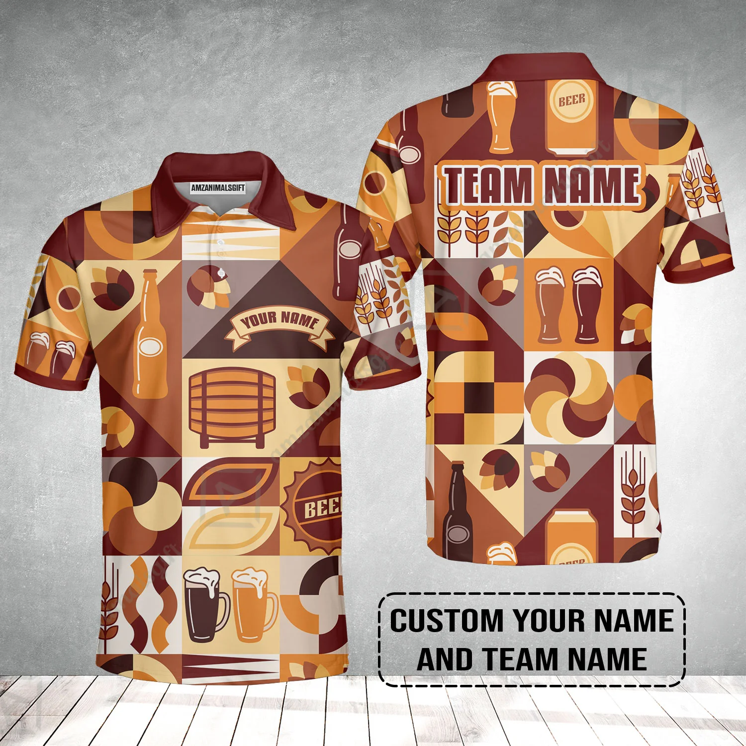 Custom Cream Brown Beer Pattern Design Oktoberfest Beer Festival Performance Polo Shirt - Image 2