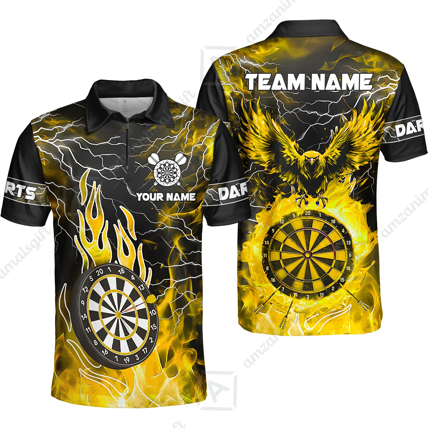 Custom Darts Team Jersey, Dartboard Fire Flame Custom Eagle Darts Jersey Polo Quarter-Zip Shirts, Custom Name And Team Name Darts Uniforms Jersey - Image 22