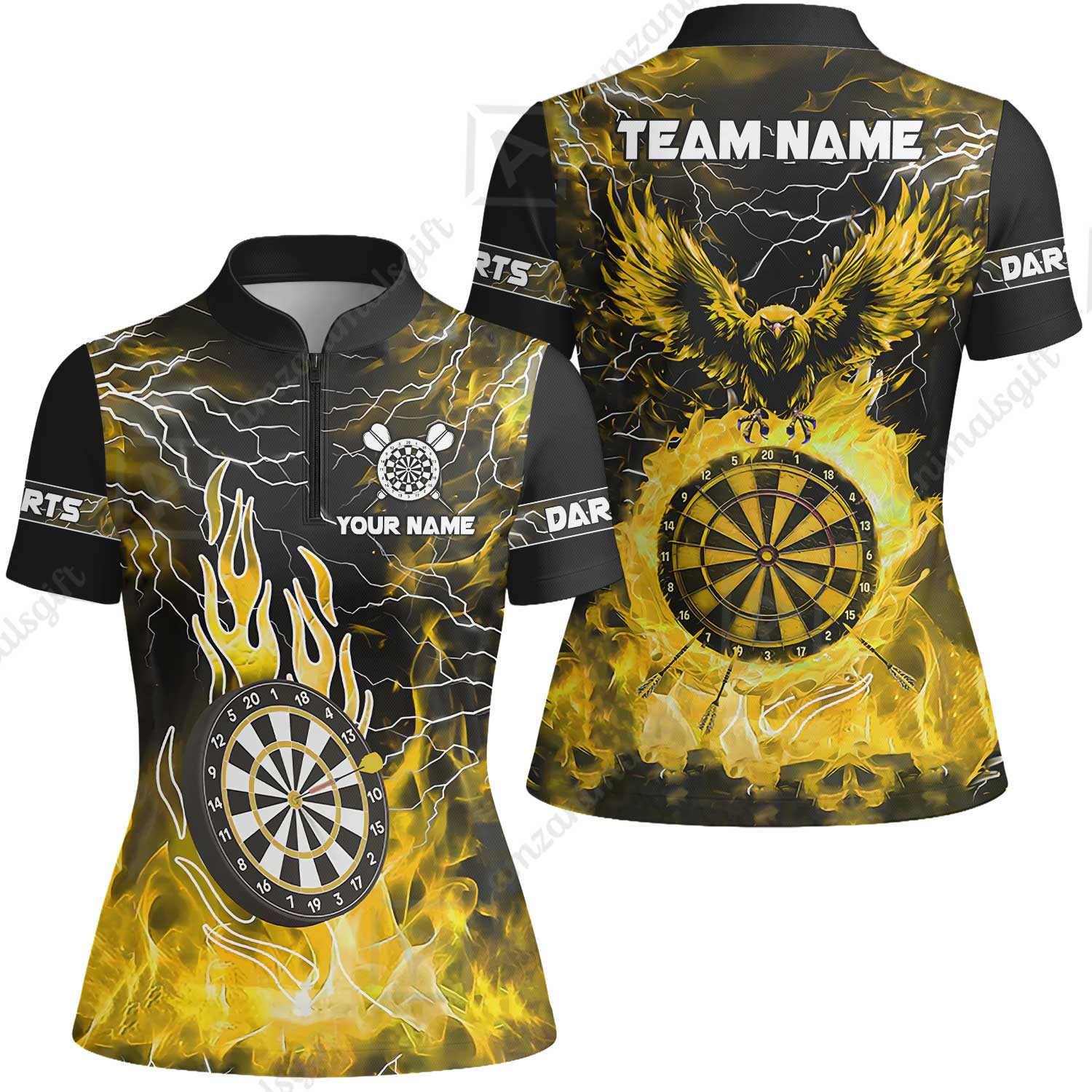 Custom Darts Team Jersey, Dartboard Fire Flame Custom Eagle Darts Jersey Polo Quarter-Zip Shirts, Custom Name And Team Name Darts Uniforms Jersey - Image 27