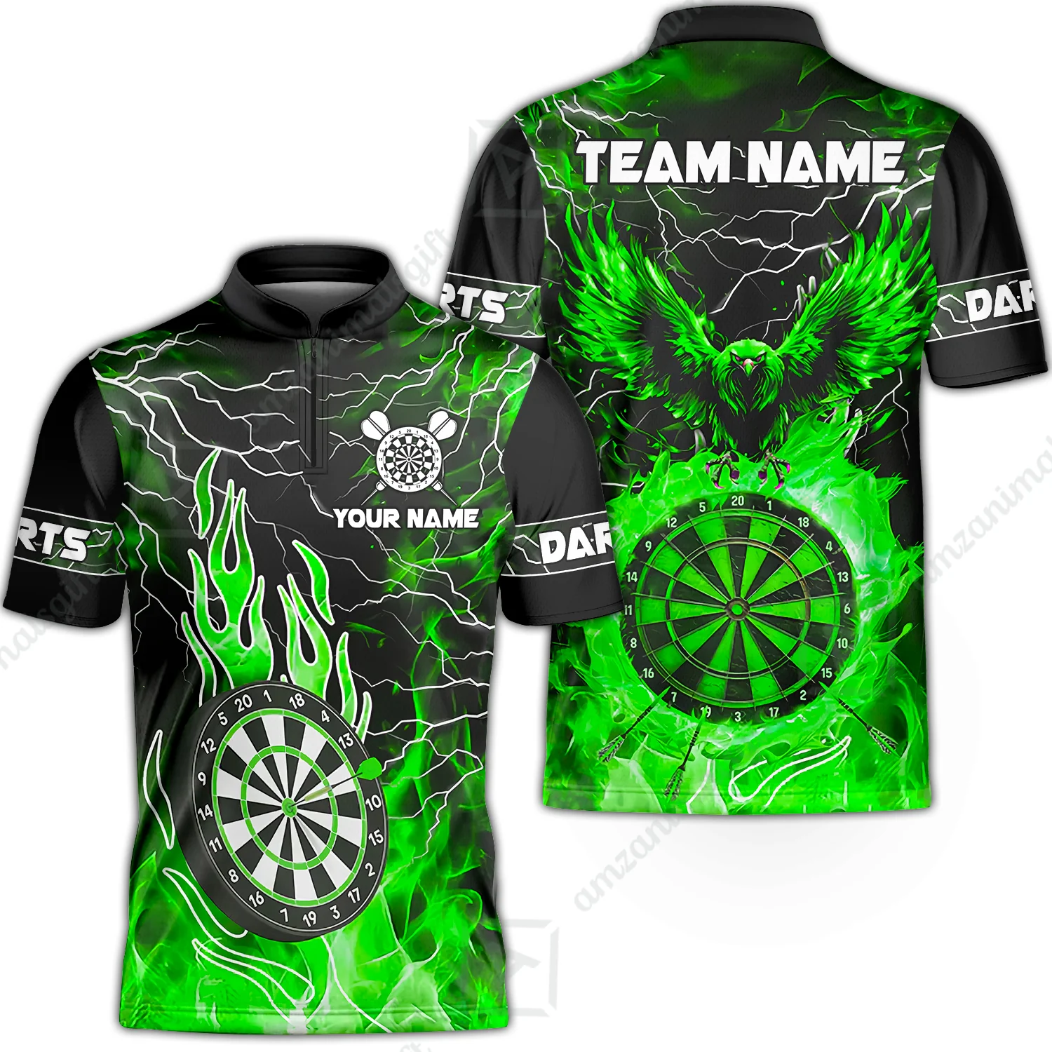 Custom Darts Team Jersey, Dartboard Fire Flame Custom Eagle Darts Jersey Polo Quarter-Zip Shirts, Custom Name And Team Name Darts Uniforms Jersey - Image 3