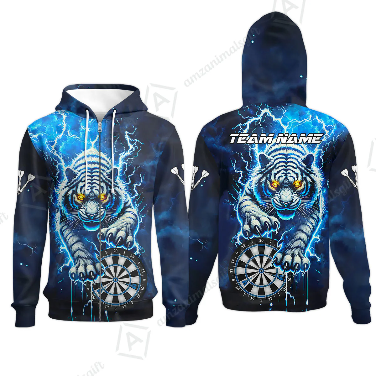 Custom Darts Team Jersey, Thunder Lightning Tiger Darts Jersey Polo Quarter-Zip Shirts, Custom Name And Team Name Darts Uniforms Jersey - Image 12