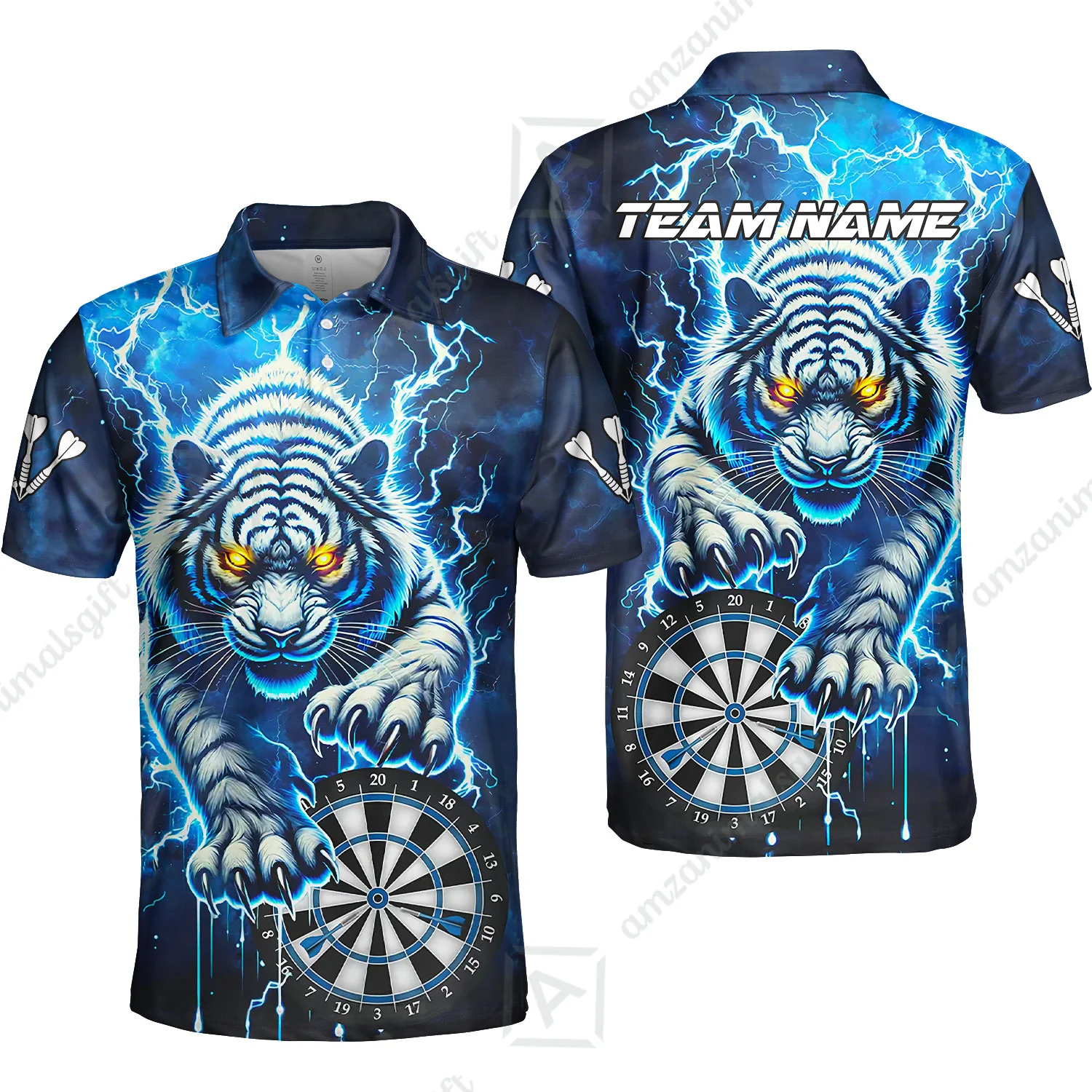 Custom Darts Team Jersey, Thunder Lightning Tiger Darts Jersey Polo Quarter-Zip Shirts, Custom Name And Team Name Darts Uniforms Jersey - Image 2