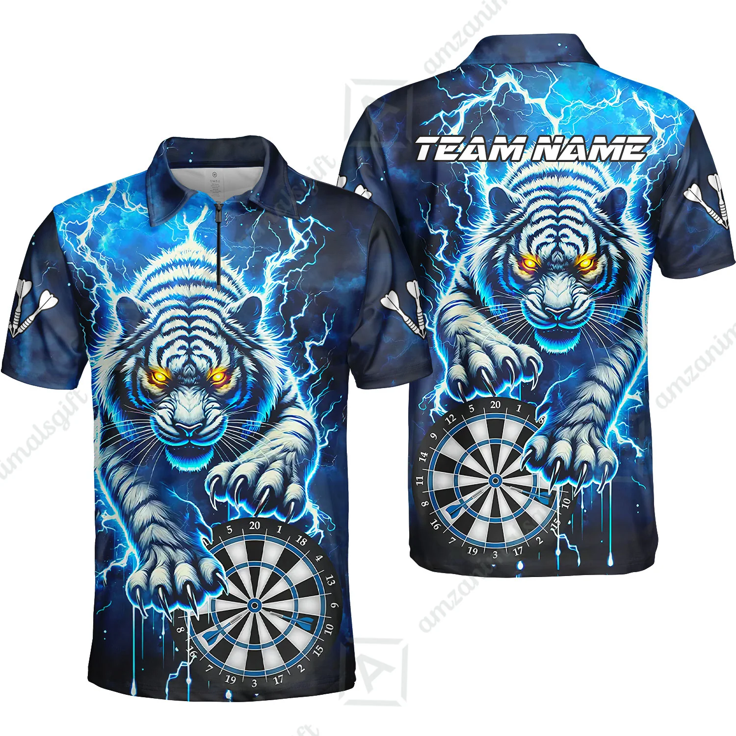Custom Darts Team Jersey, Thunder Lightning Tiger Darts Jersey Polo Quarter-Zip Shirts, Custom Name And Team Name Darts Uniforms Jersey - Image 3