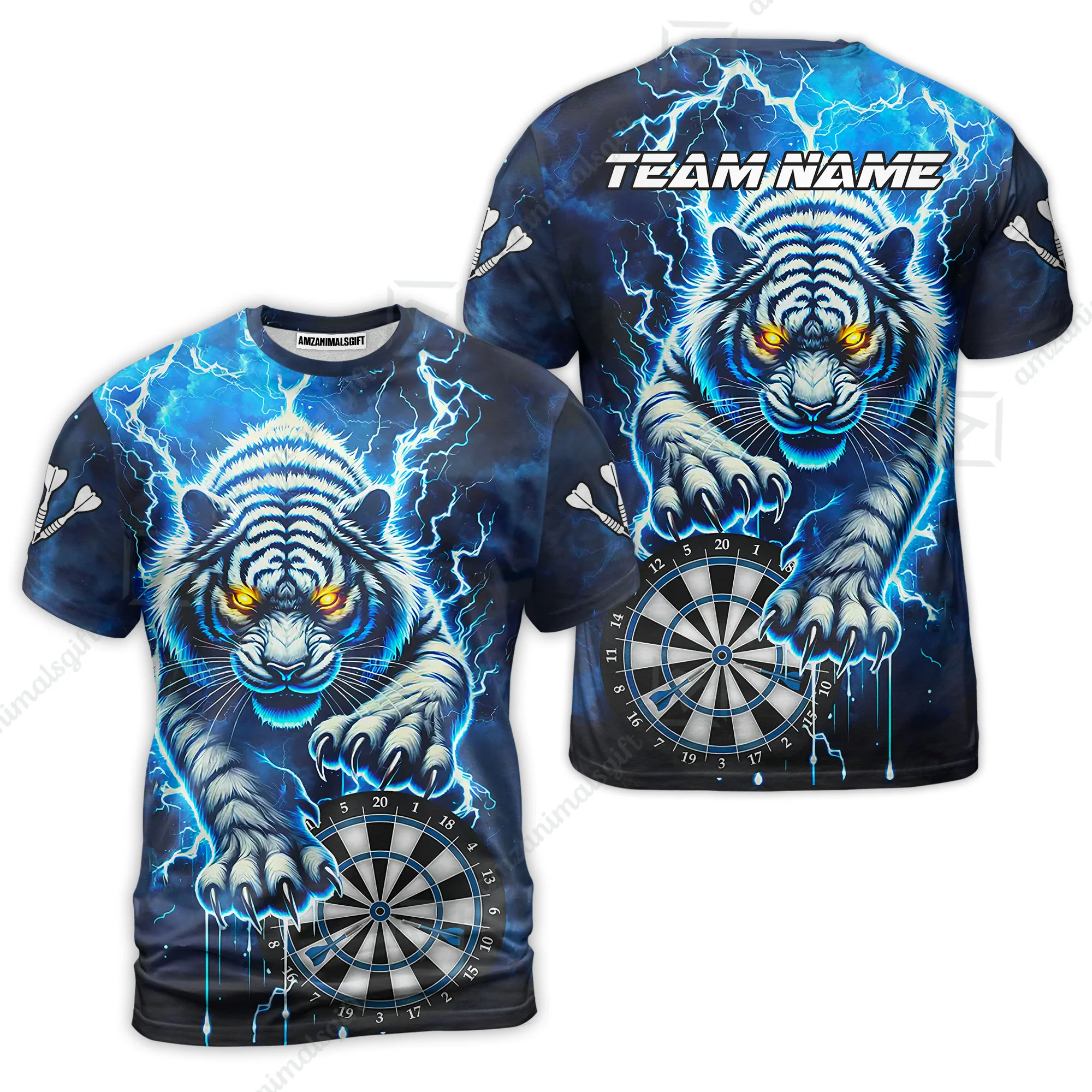 Custom Darts Team Jersey, Thunder Lightning Tiger Darts Jersey Polo Quarter-Zip Shirts, Custom Name And Team Name Darts Uniforms Jersey - Image 4