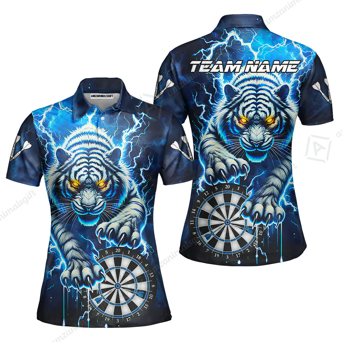 Custom Darts Team Jersey, Thunder Lightning Tiger Darts Jersey Polo Quarter-Zip Shirts, Custom Name And Team Name Darts Uniforms Jersey - Image 5
