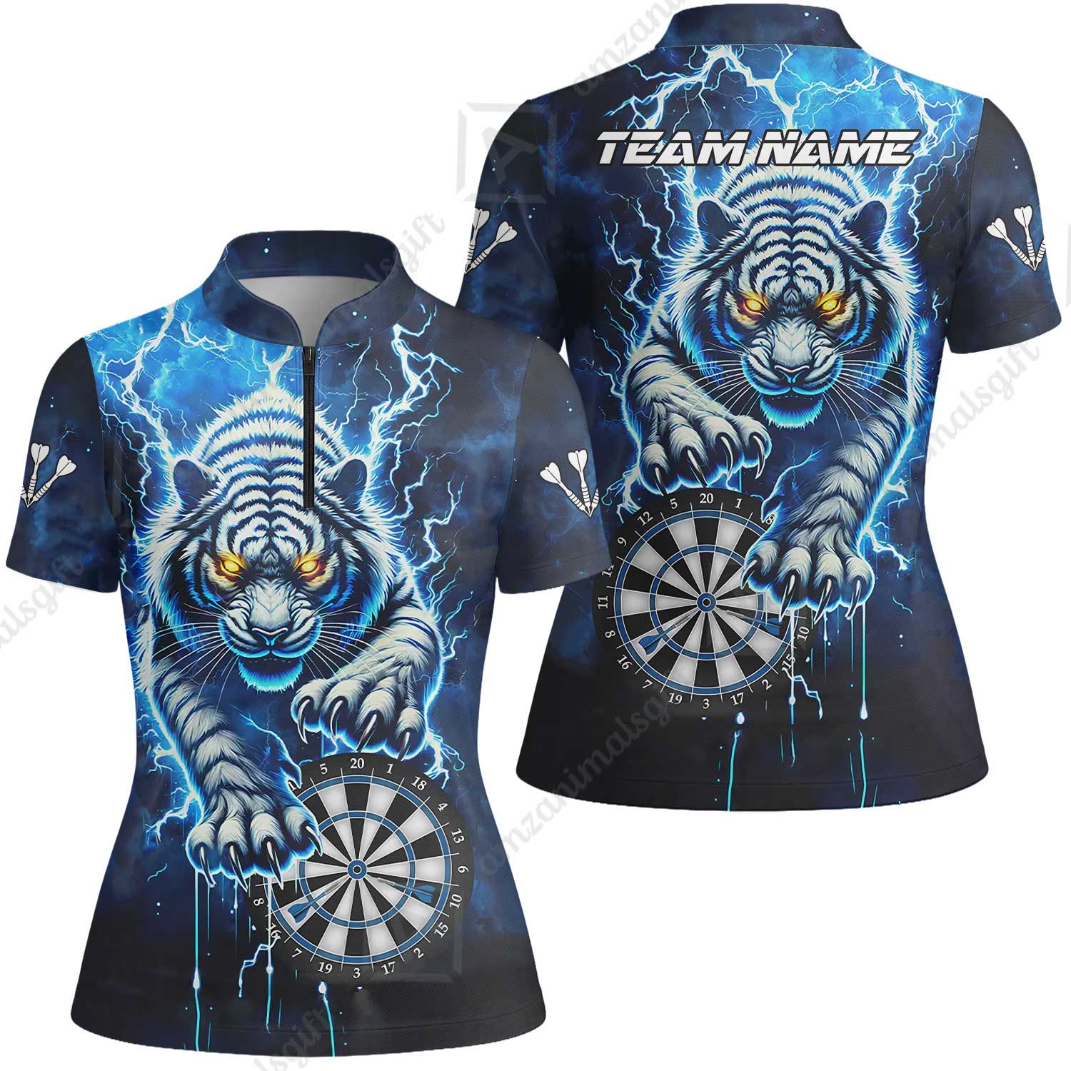 Custom Darts Team Jersey, Thunder Lightning Tiger Darts Jersey Polo Quarter-Zip Shirts, Custom Name And Team Name Darts Uniforms Jersey - Image 6