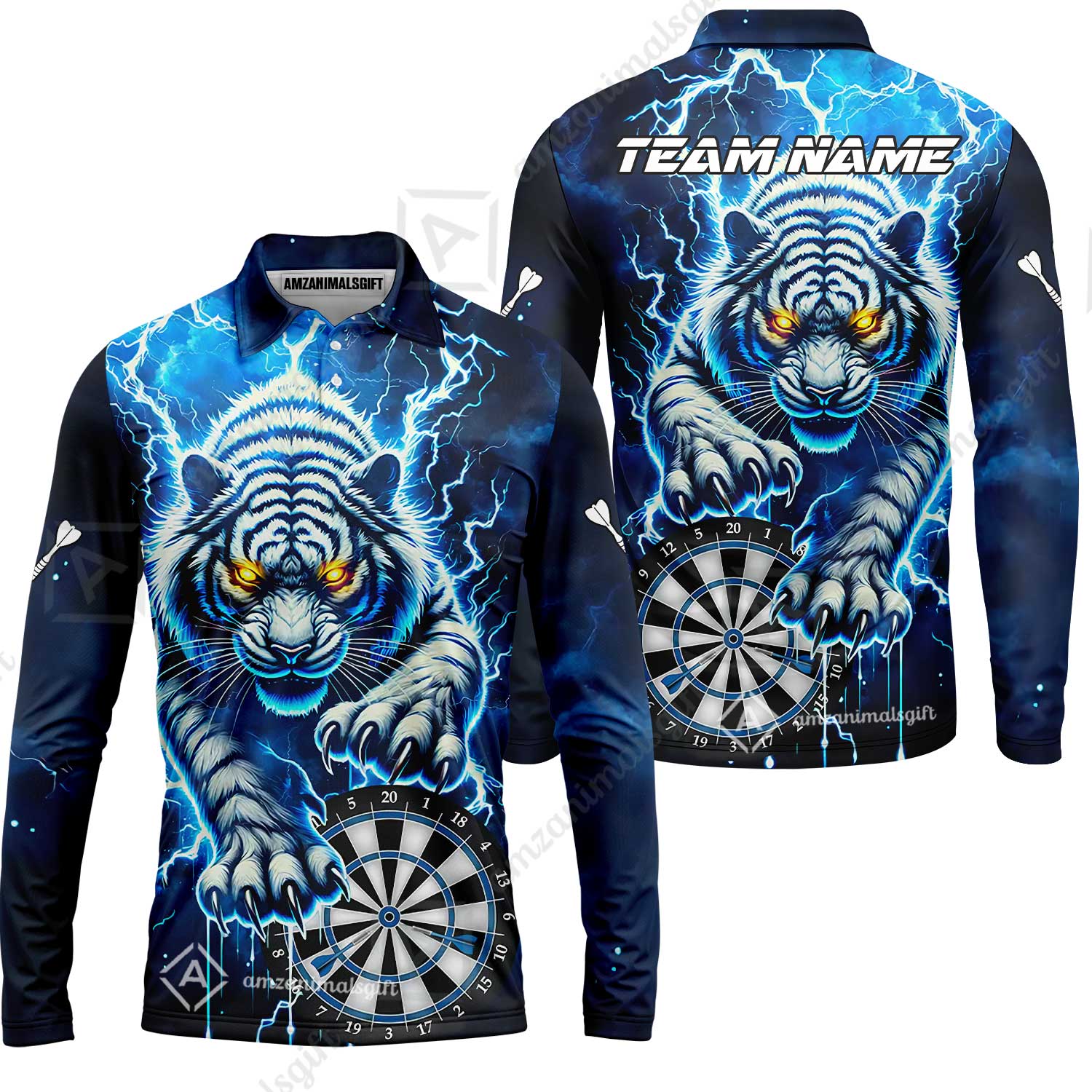 Custom Darts Team Jersey, Thunder Lightning Tiger Darts Jersey Polo Quarter-Zip Shirts, Custom Name And Team Name Darts Uniforms Jersey - Image 8