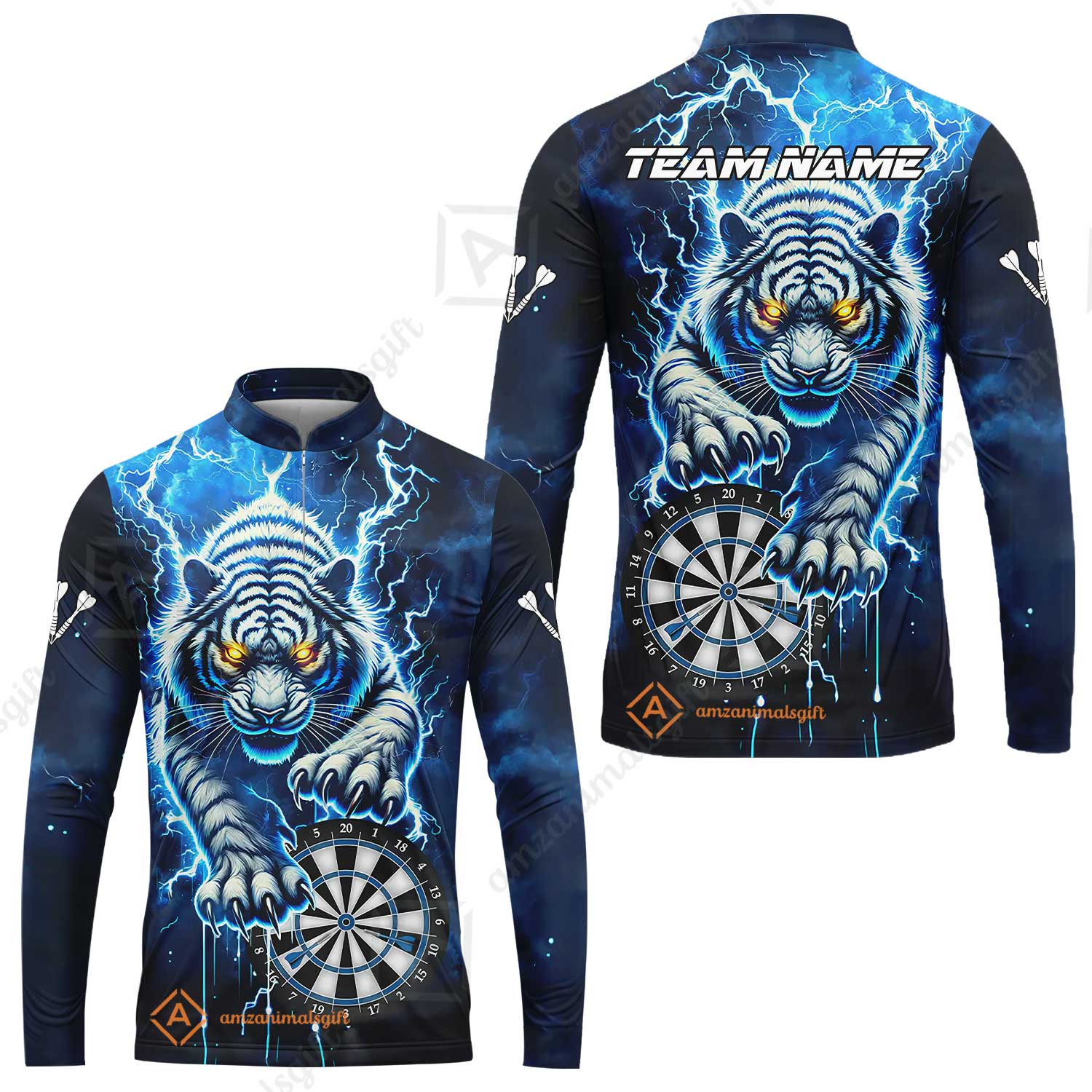 Custom Darts Team Jersey, Thunder Lightning Tiger Darts Jersey Polo Quarter-Zip Shirts, Custom Name And Team Name Darts Uniforms Jersey - Image 9