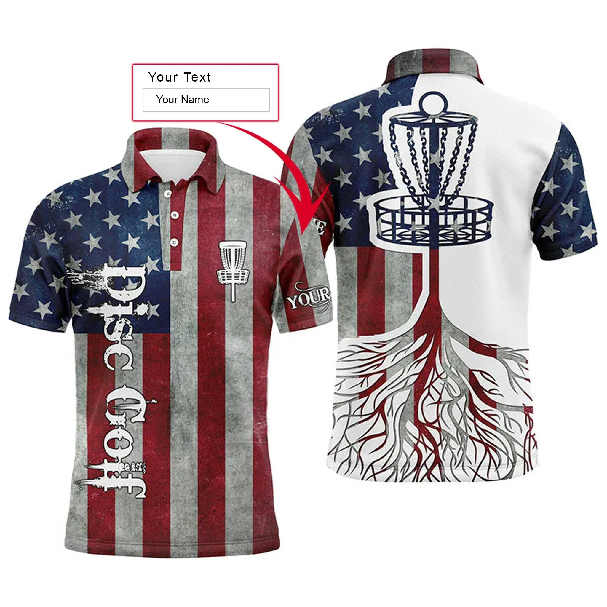 Custom Disc Golf Long Sleeve Men Polo Shirt- Custom Name American Flag Disc Golf Basket Apparel Men Polo Shirt For Disc Golf Lover - Image 6