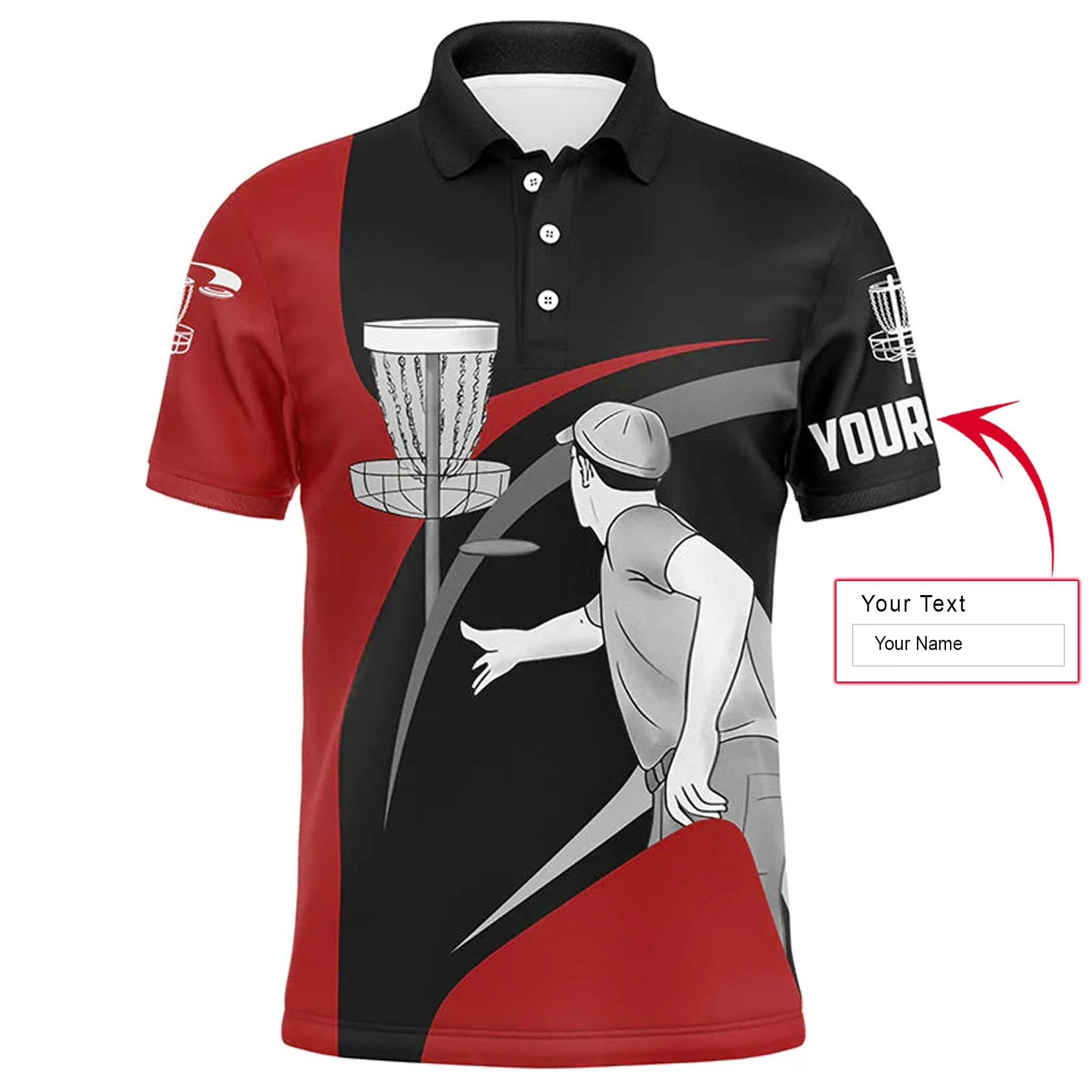 Custom Disc Golf Long Sleeve Men Polo Shirt-Custom Name Red And Black Disc Golf Apparel-Personalized Gift For Men, Disc Golf Lover - Image 3