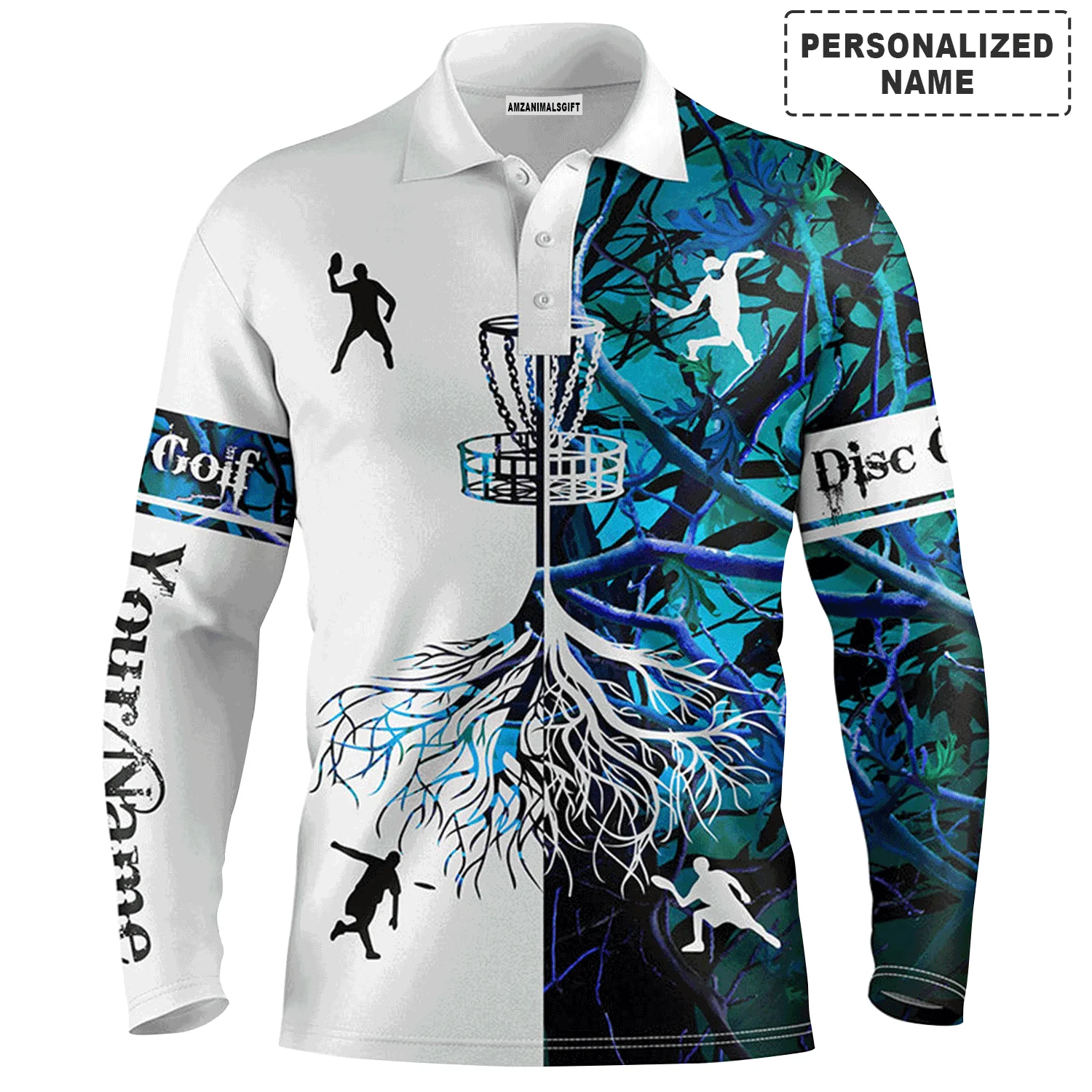 Custom Disc Golf Men Polo Shirt, Custom Name Blue Camo Disc Golf Team Basket Apparel - Personalized Sports Gift For Men, Golf Lover - Image 2