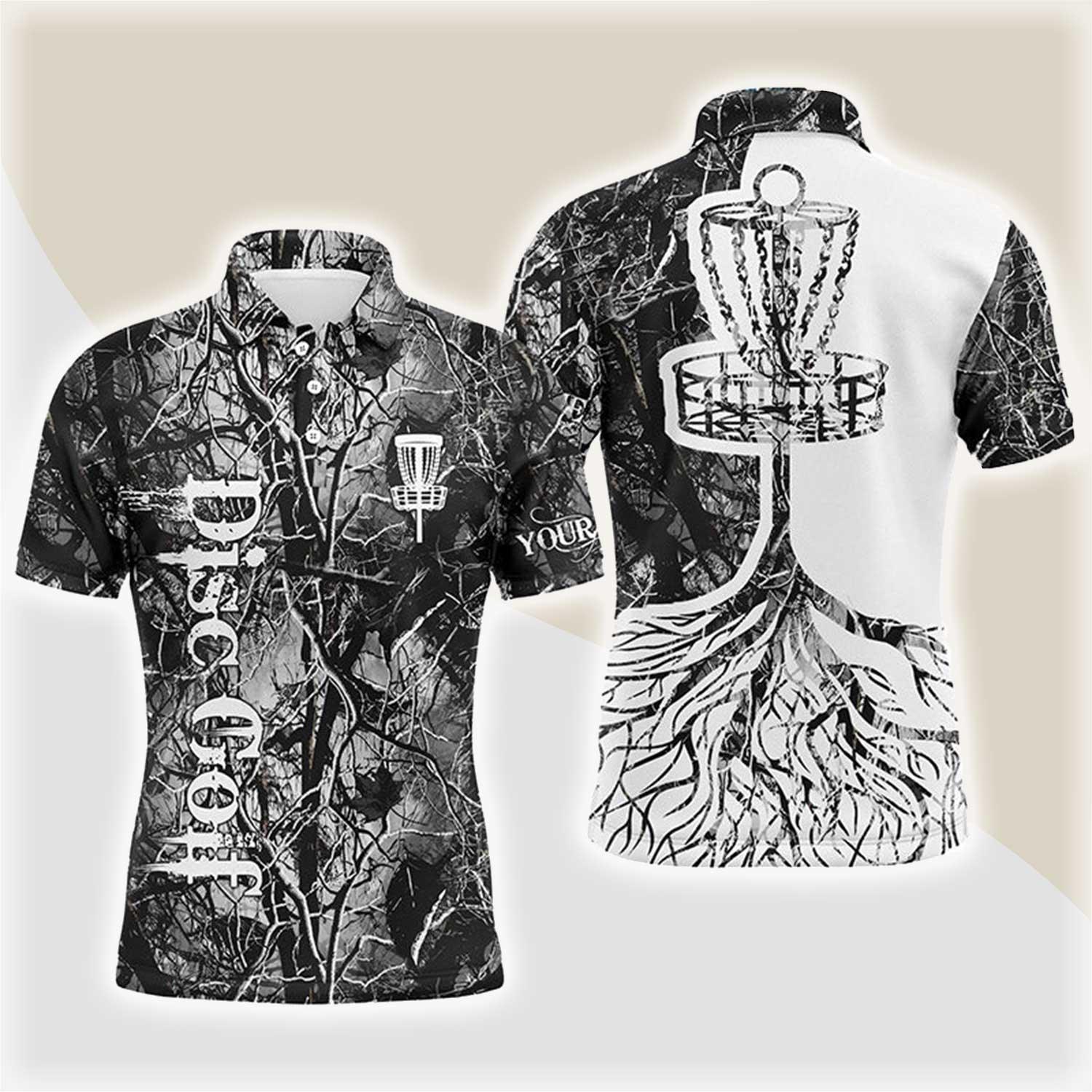 Custom Disc Golf Men Polo Shirt - Custom Name Gray Camo Disc Golf Basket Apparel - Personalized Gift For Golf Lover, Men, Husband, Team, Boyfriend