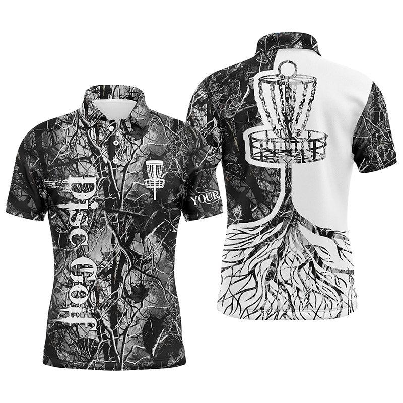 Custom Disc Golf Men Polo Shirt - Custom Name Gray Camo Disc Golf Basket Apparel - Personalized Gift For Golf Lover, Men, Husband, Team, Boyfriend - Image 2
