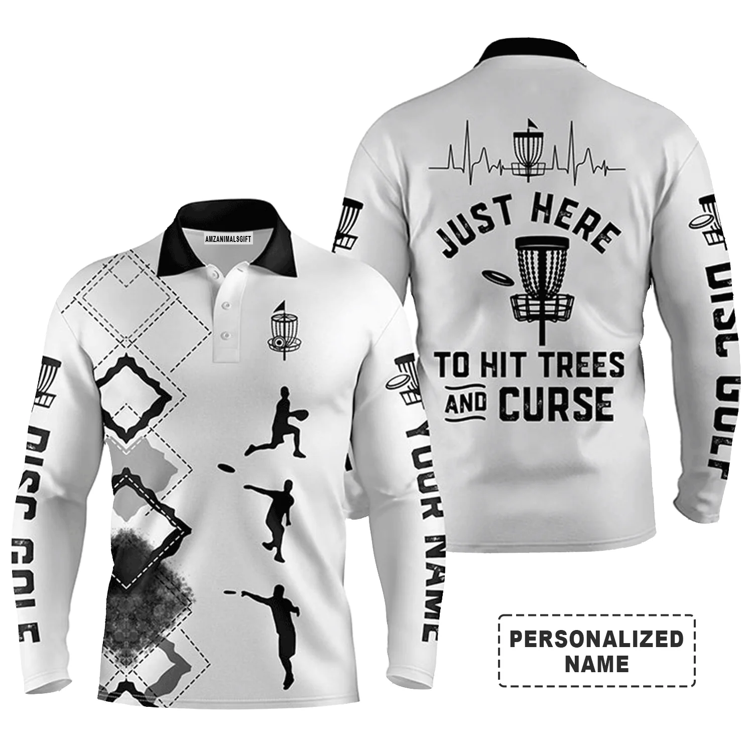 Custom Disc Golf Men Polo Shirt - Custom Name Just Here to Hit Trees And Curse Men Polo Shirt - Perfect Polo Shirt For Men, Disc Golf Lover - Image 4