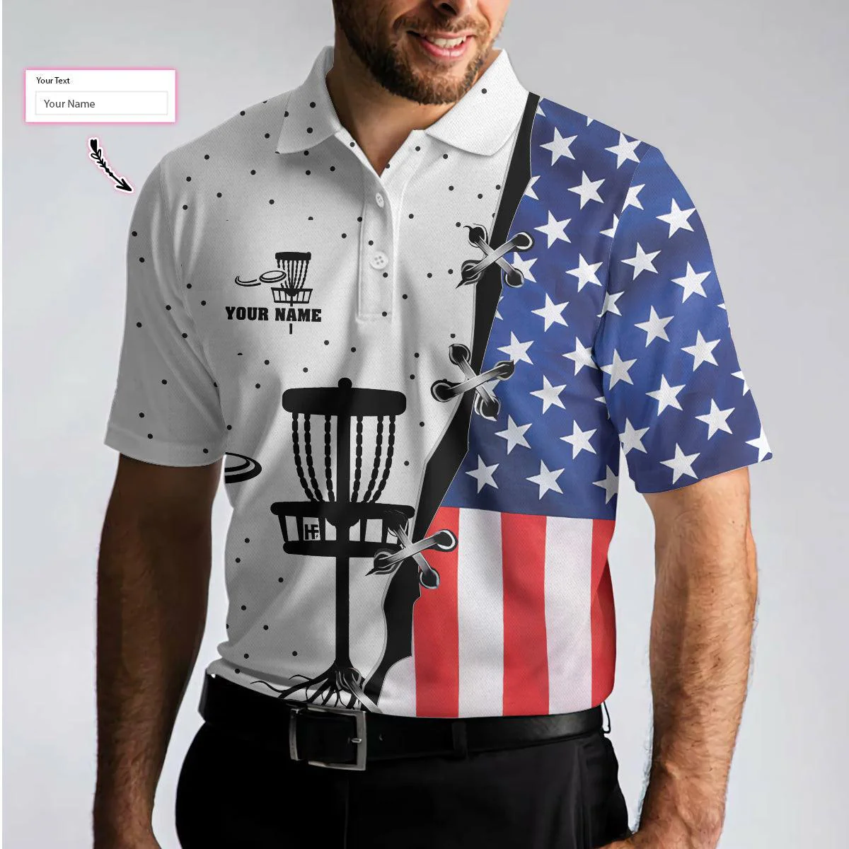 Custom Disc Golf Men Polo Shirt - Disc Golf Custom Men Polo Shirt, American Flag Dot Pattern Disc Golf Shirt For Men - Perfect Polo Shirt For Men - Image 5