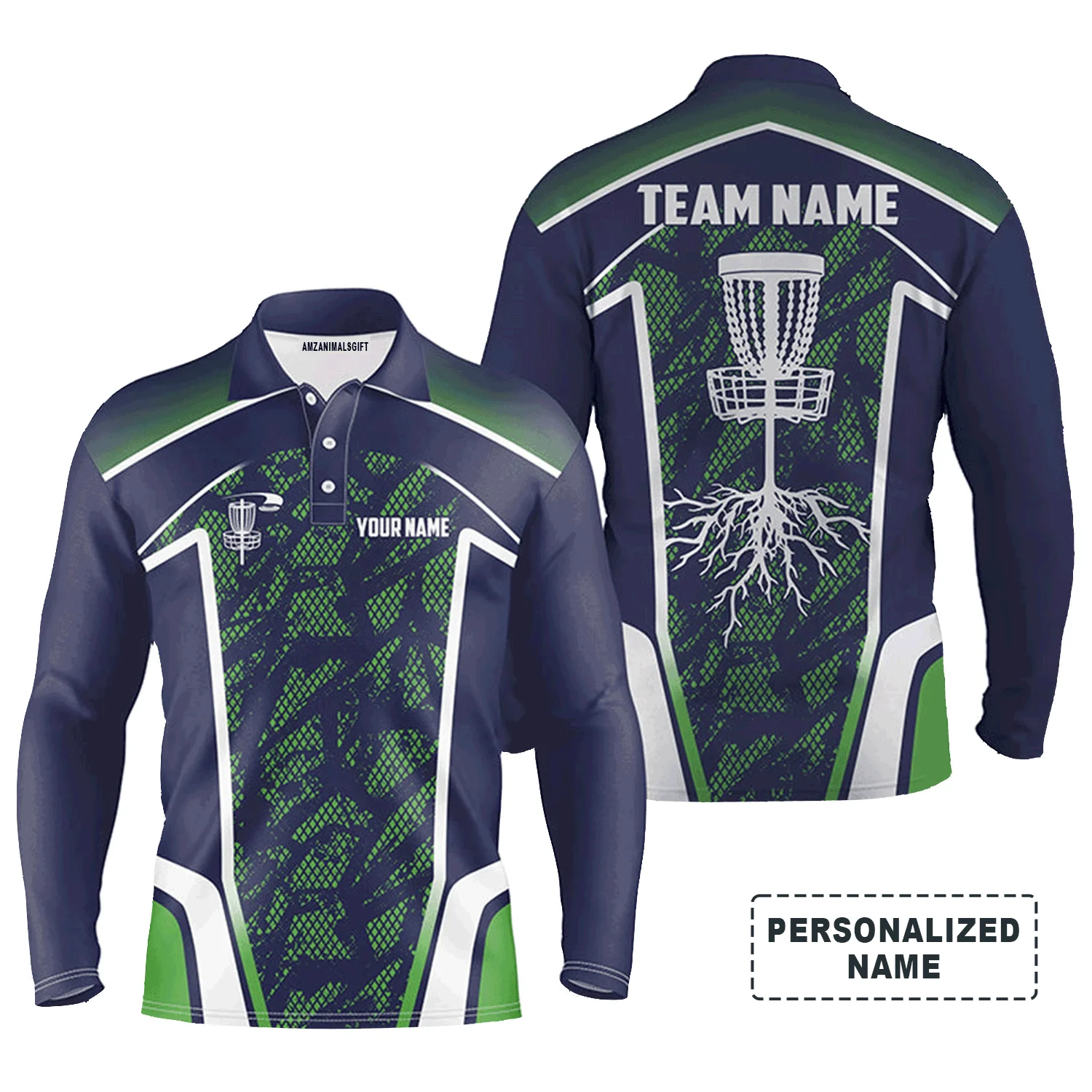 Custom Disc Golf Men Polo Shirt - Disc Golf Custom Name and Team Men Polo Shirt - Hole Blue Green Camo Apparel Polo Shirt - Perfect Polo Shirt For Men - Image 3