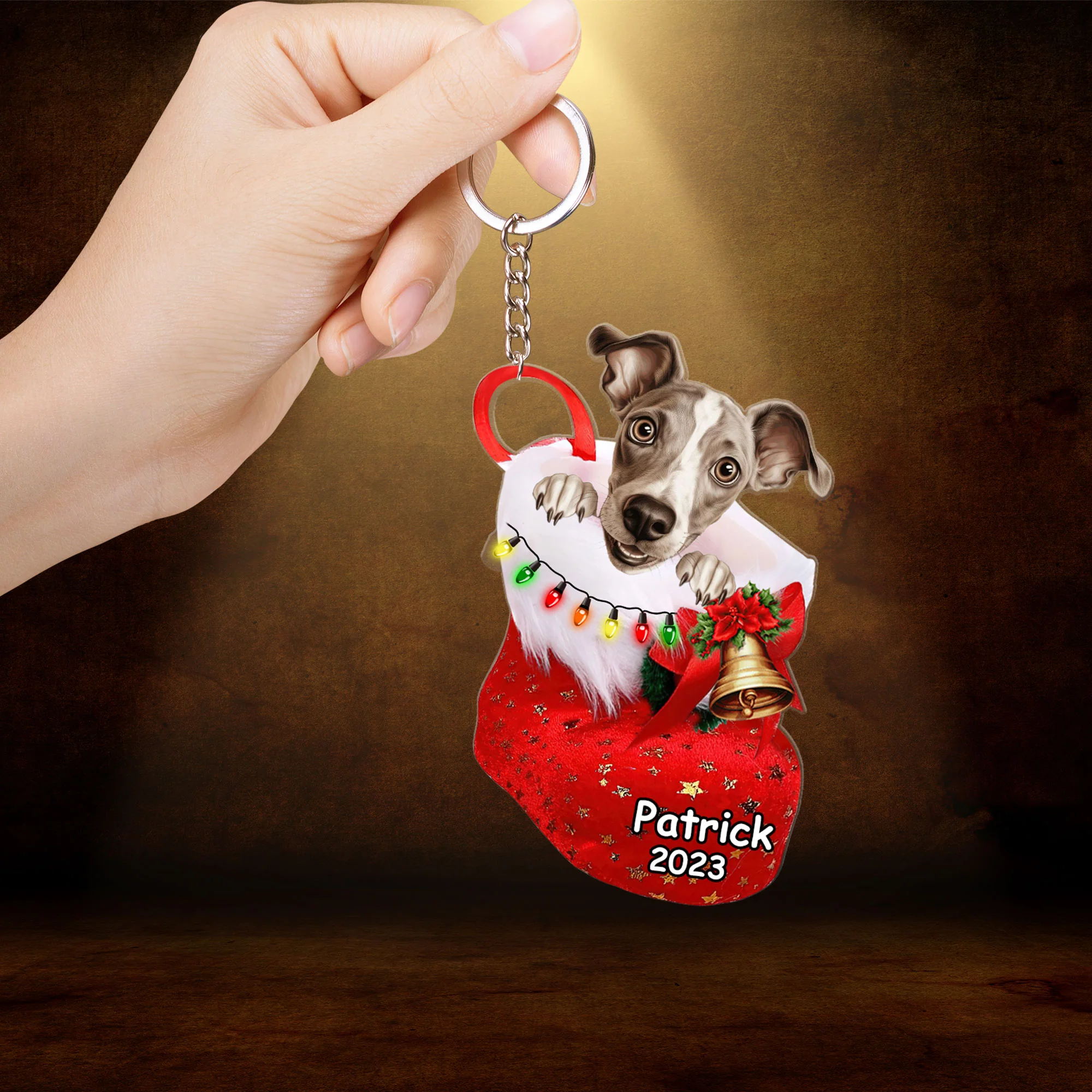 Custom Dog Acrylic Christmas Keychain, Personalized Italian Greyhound In Stocking Christmas Acrylic Keychain for Dog Lover, New Year - Image 2